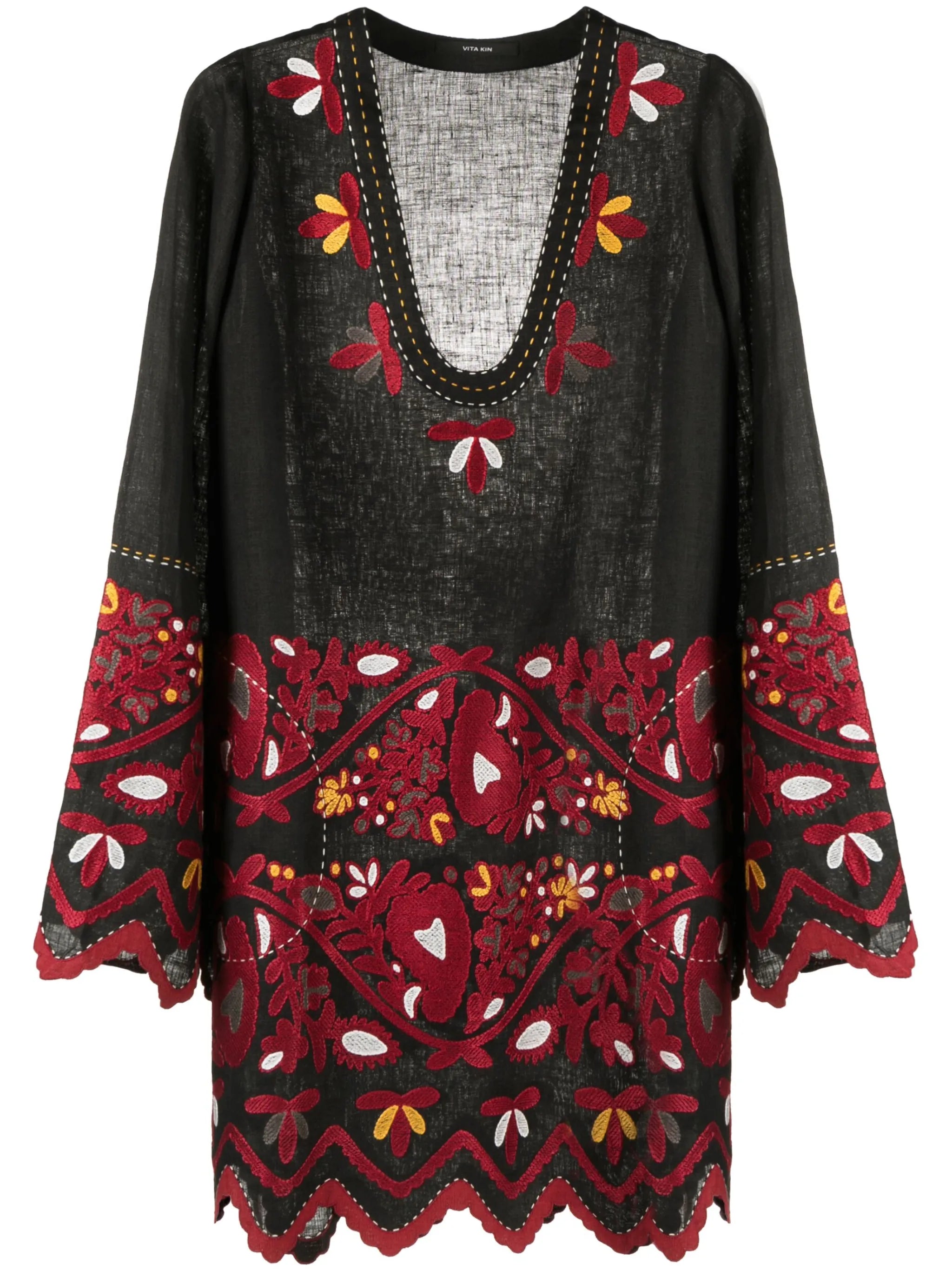 embroidered linen short dress