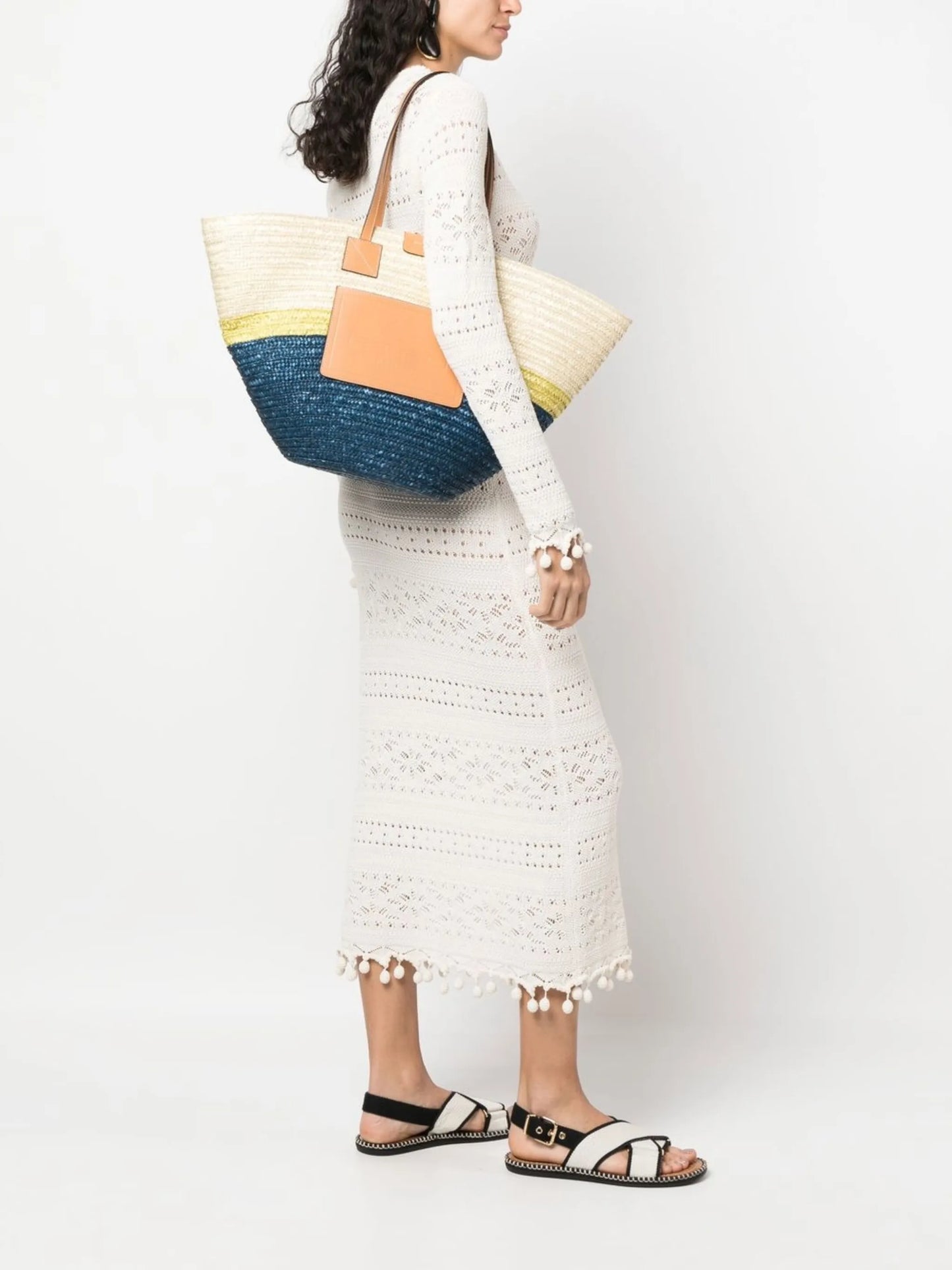 logo-patch straw tote bag