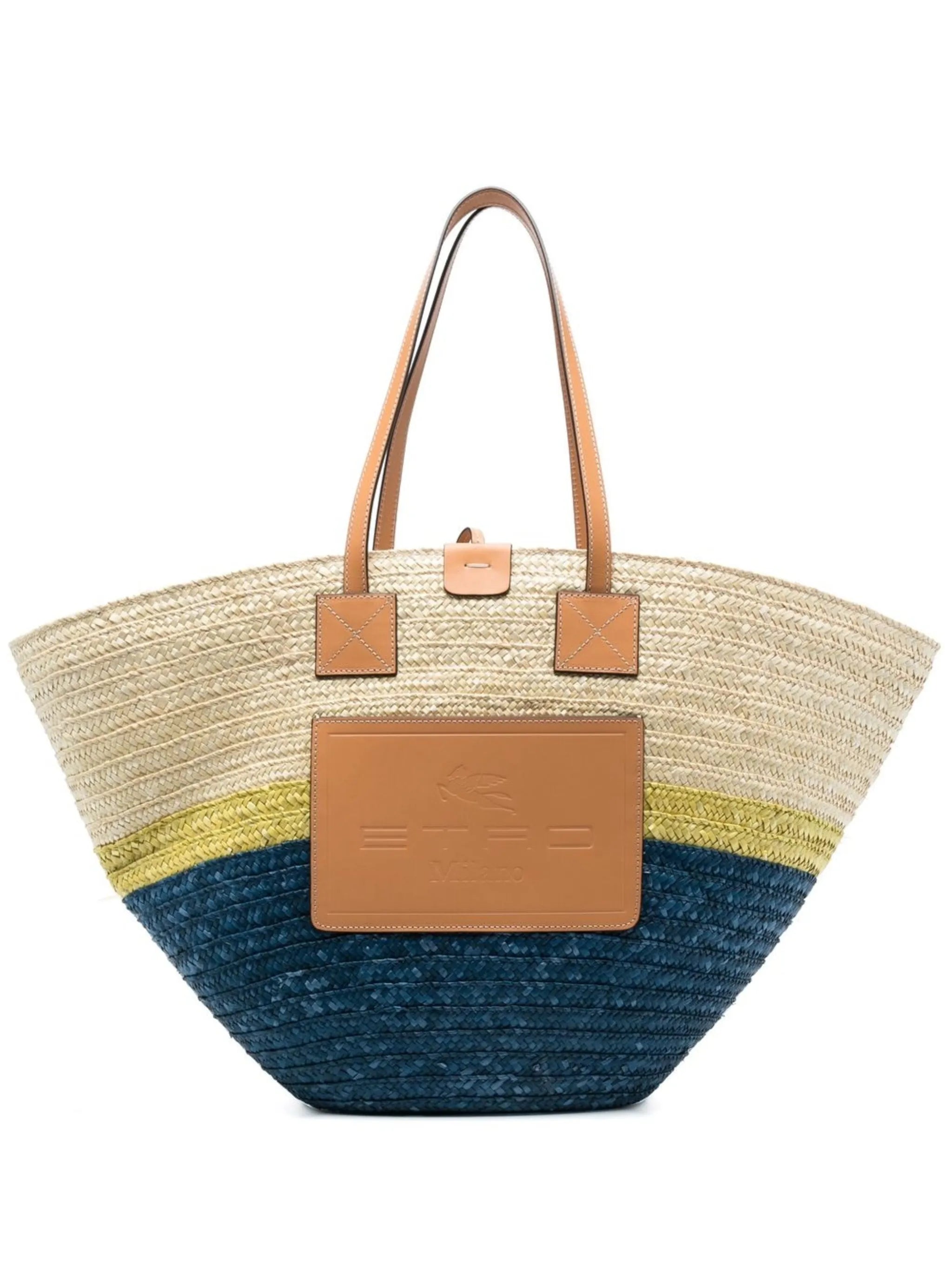 logo-patch straw tote bag