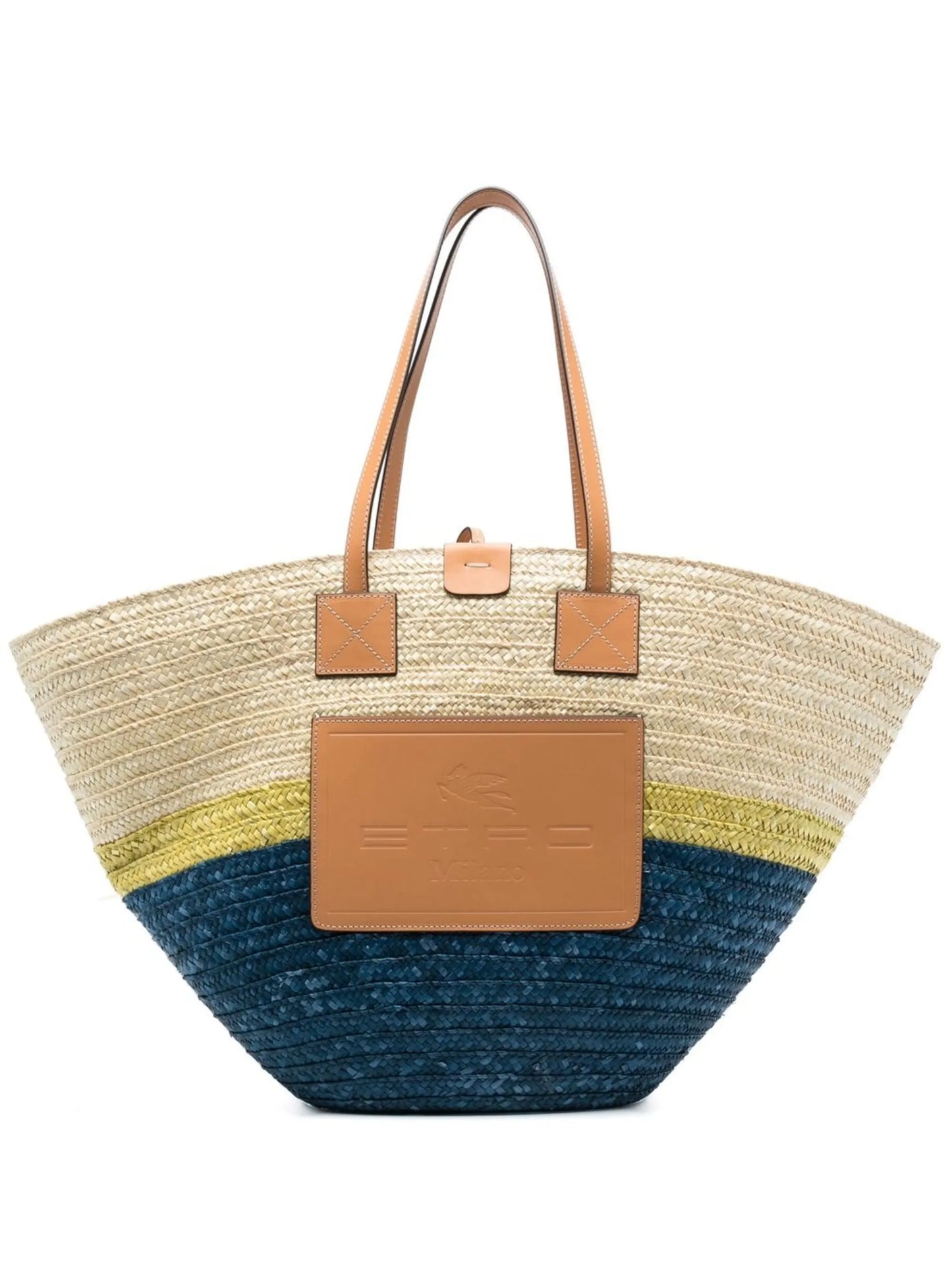 logo-patch straw tote bag