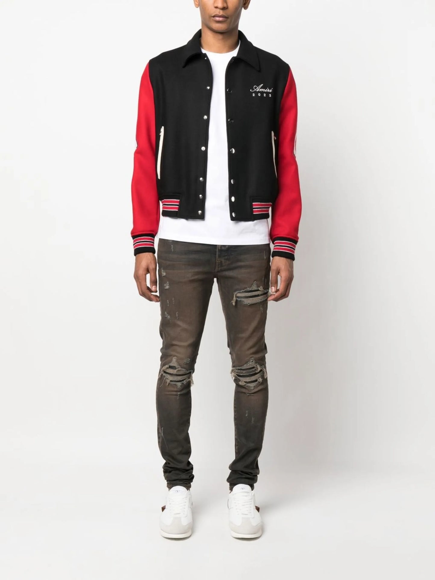 MX1 distressed skinny-cut jeans
