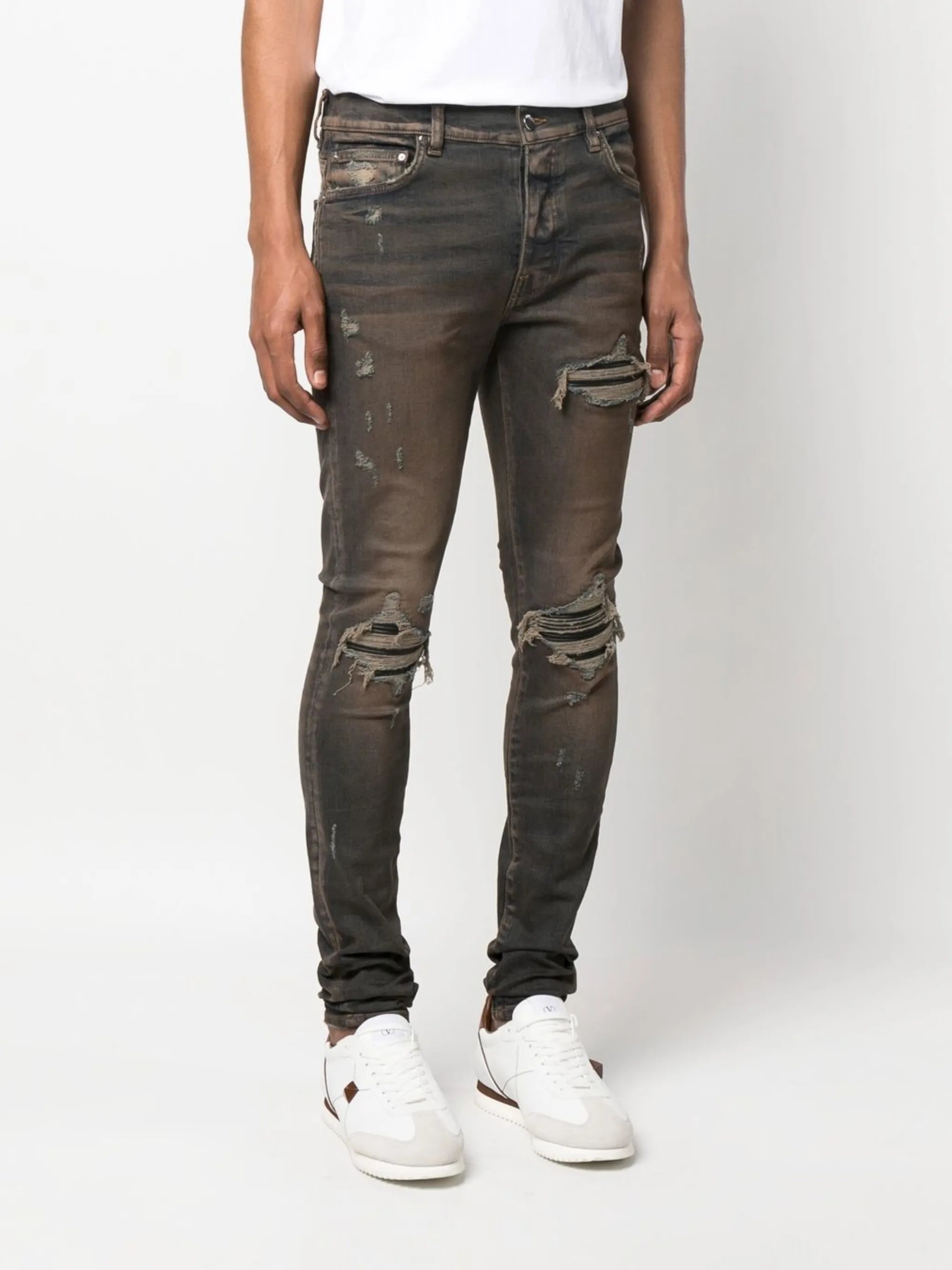 MX1 distressed skinny-cut jeans