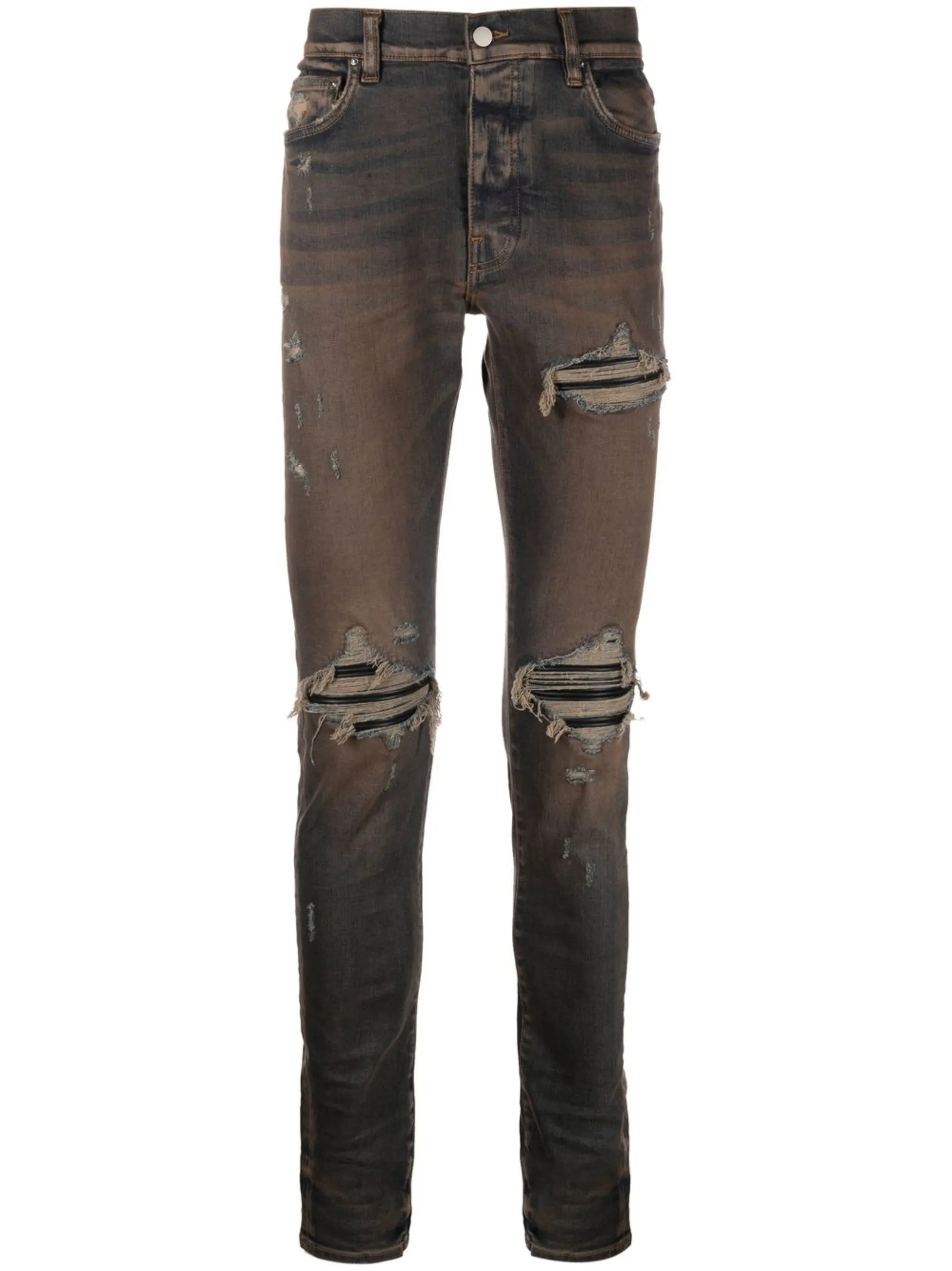 MX1 distressed skinny-cut jeans