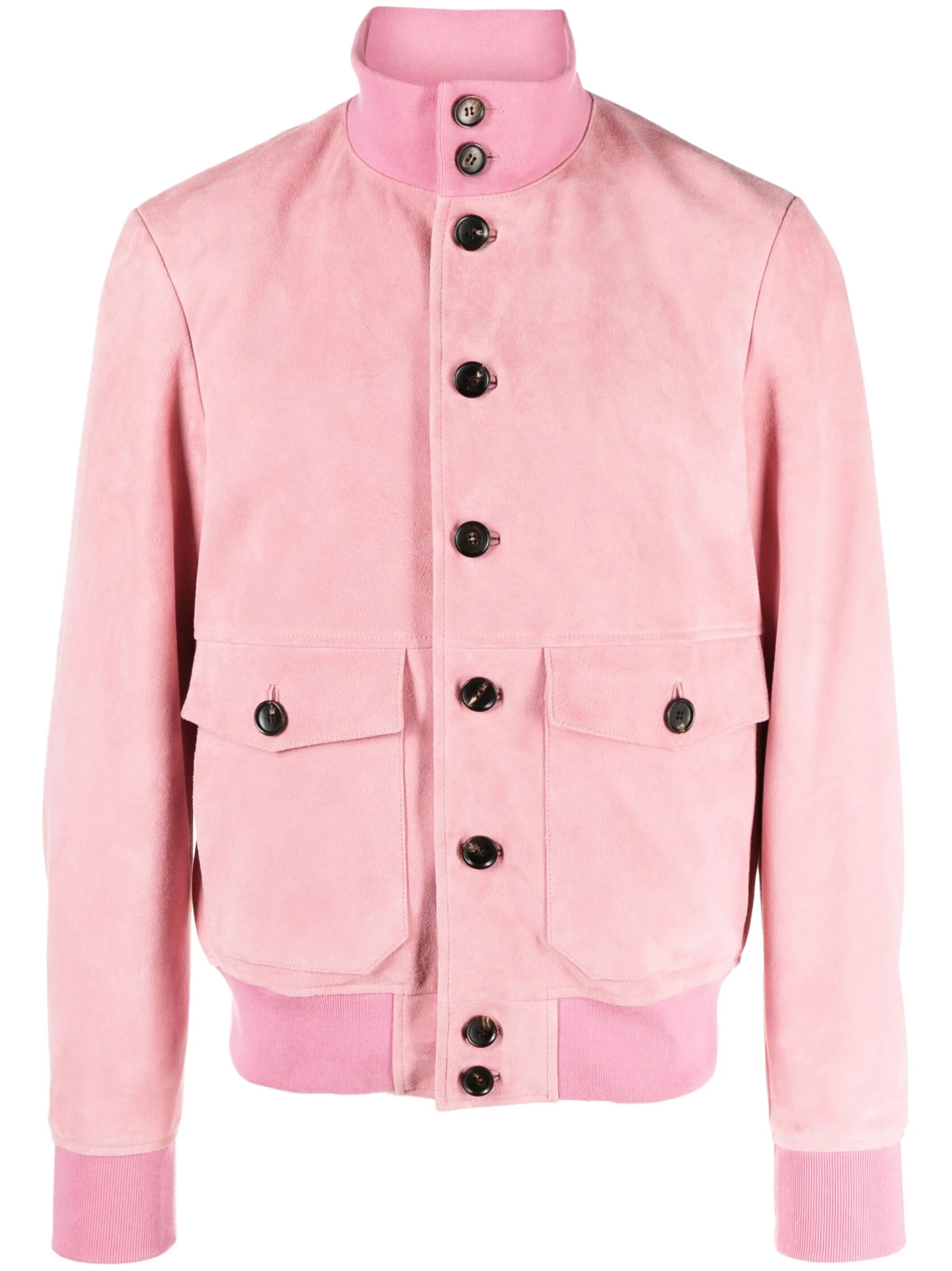 button-up leather bomber jacket