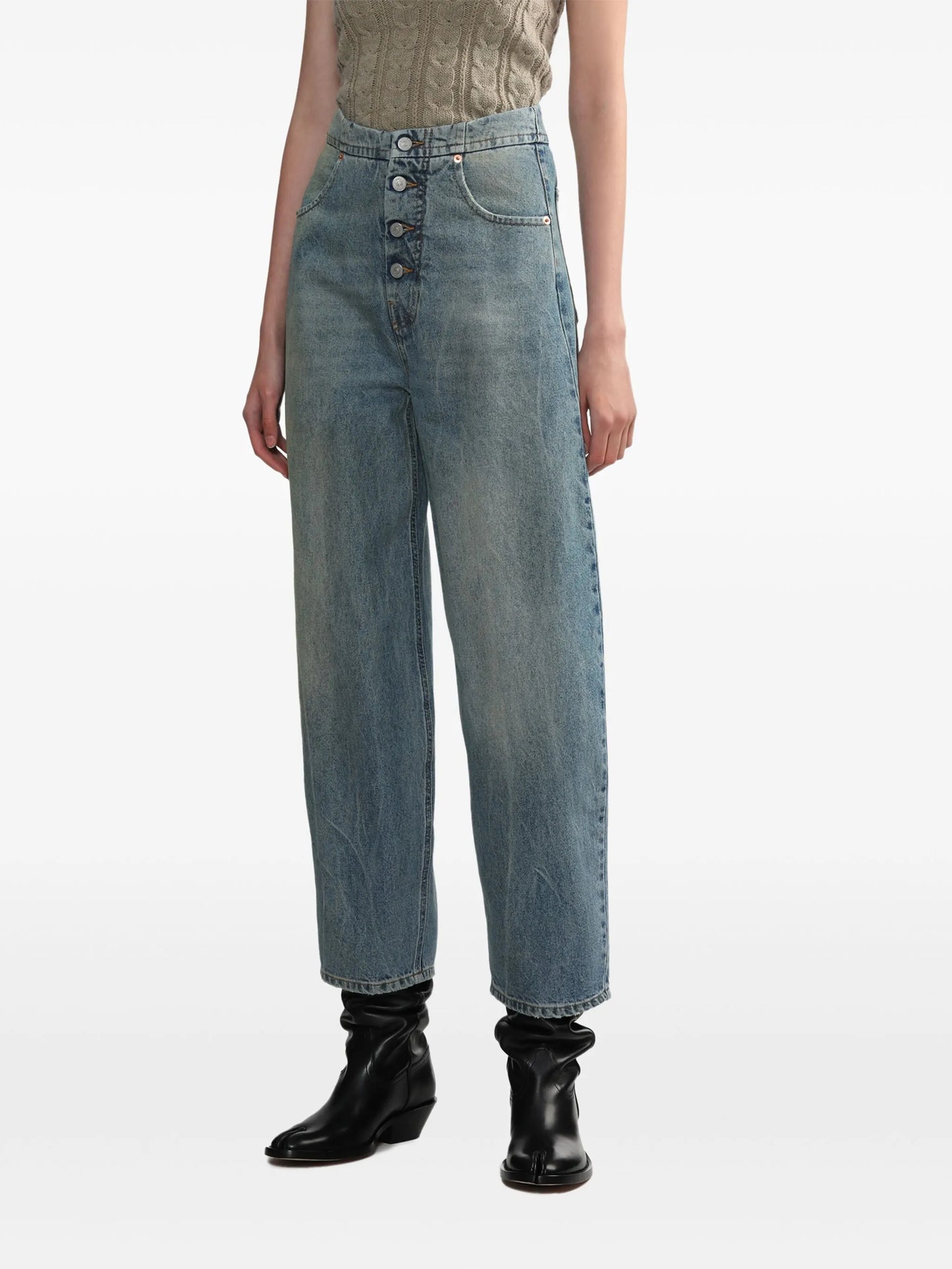 mid-rise tapered-leg jeans