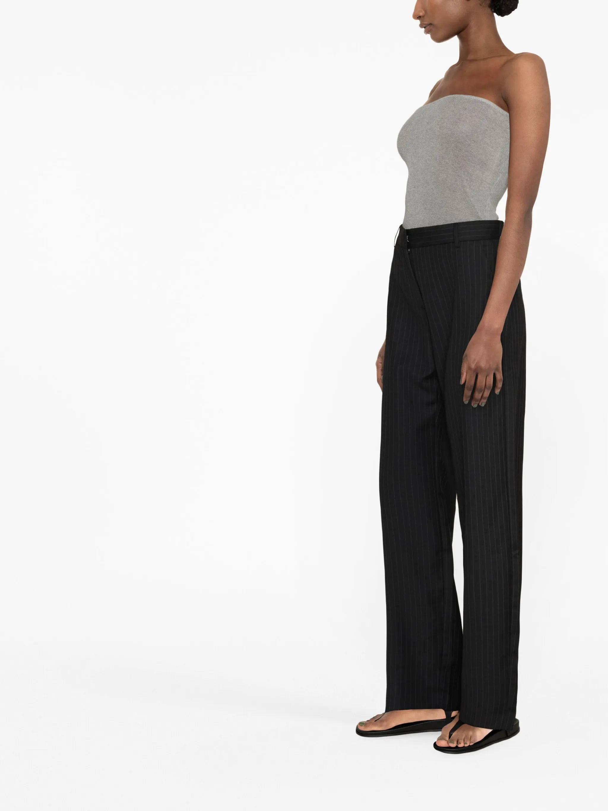 pinstripe wide-leg trousers