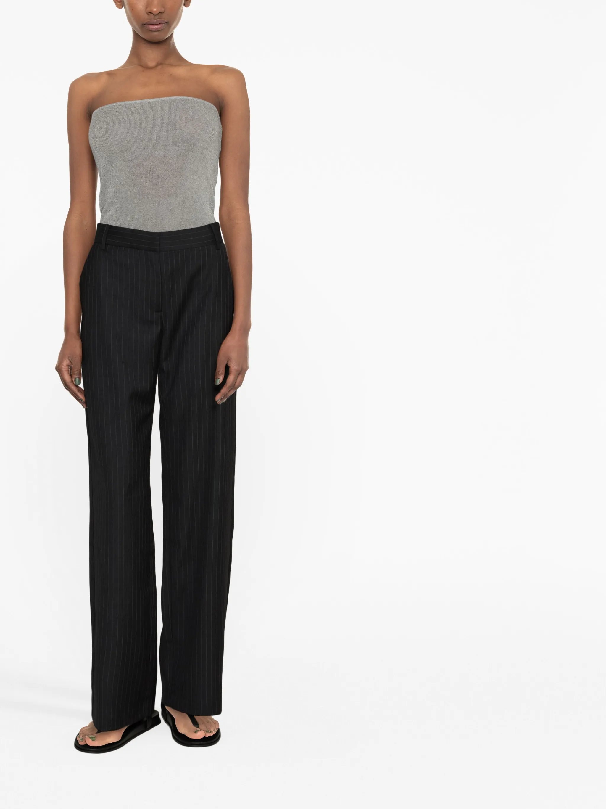 pinstripe wide-leg trousers