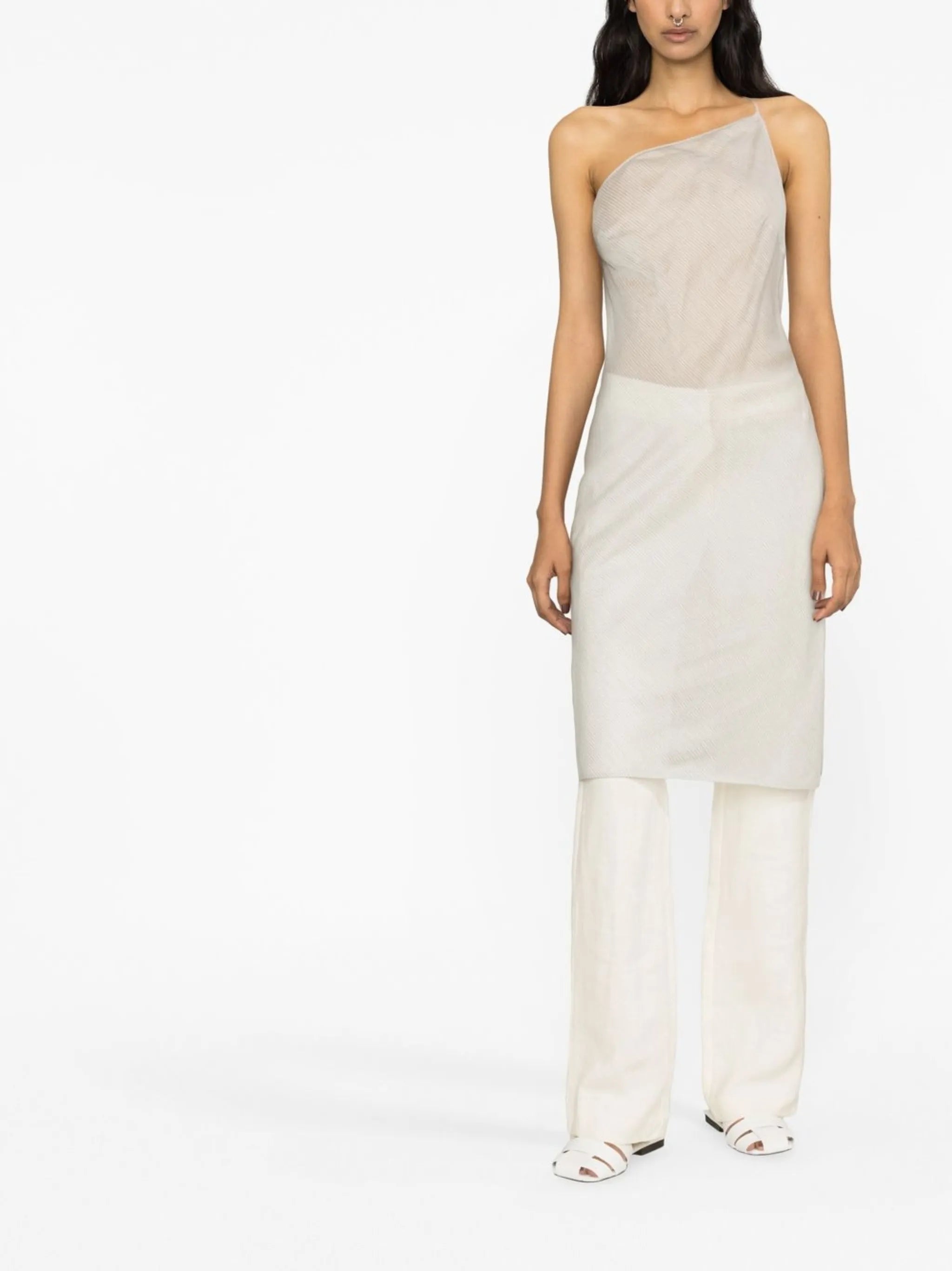 one-shoulder transparent dress