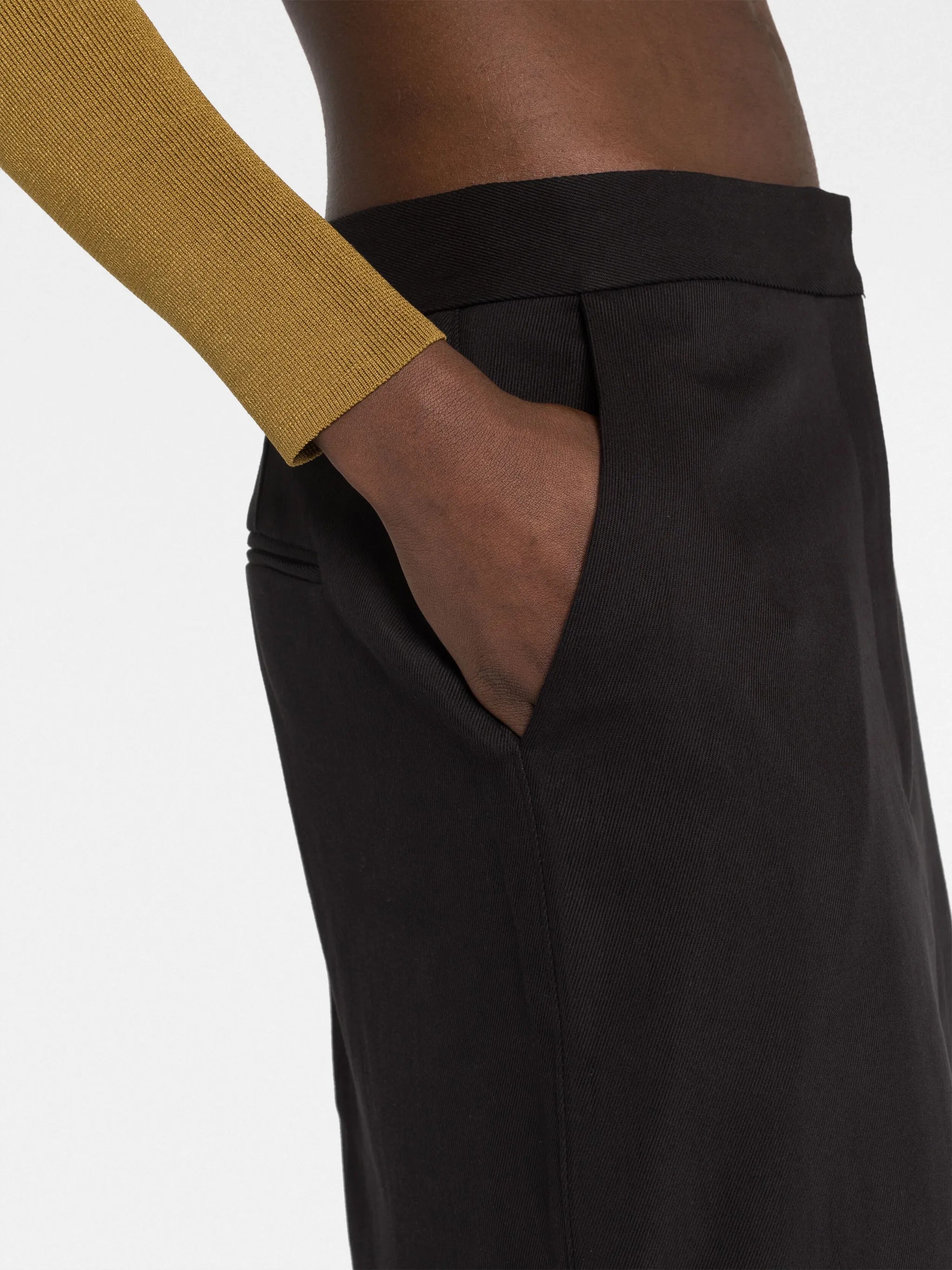 low-waist tailored midi skirt