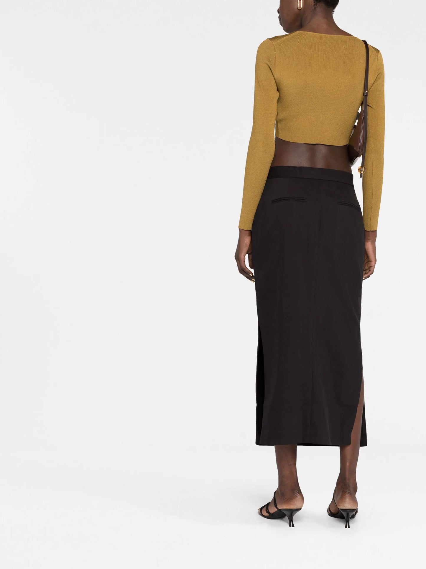 low-waist tailored midi skirt