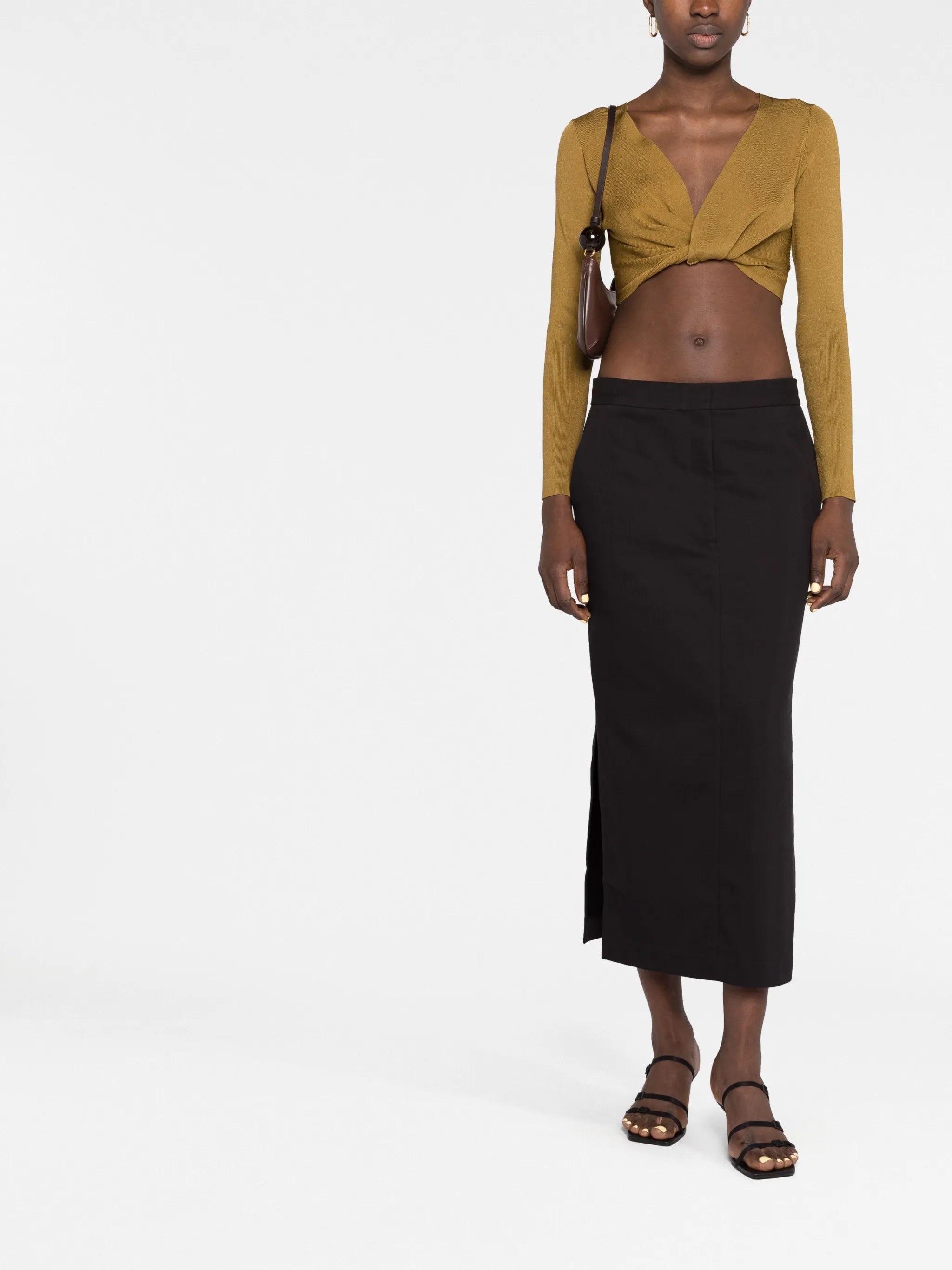low-waist tailored midi skirt
