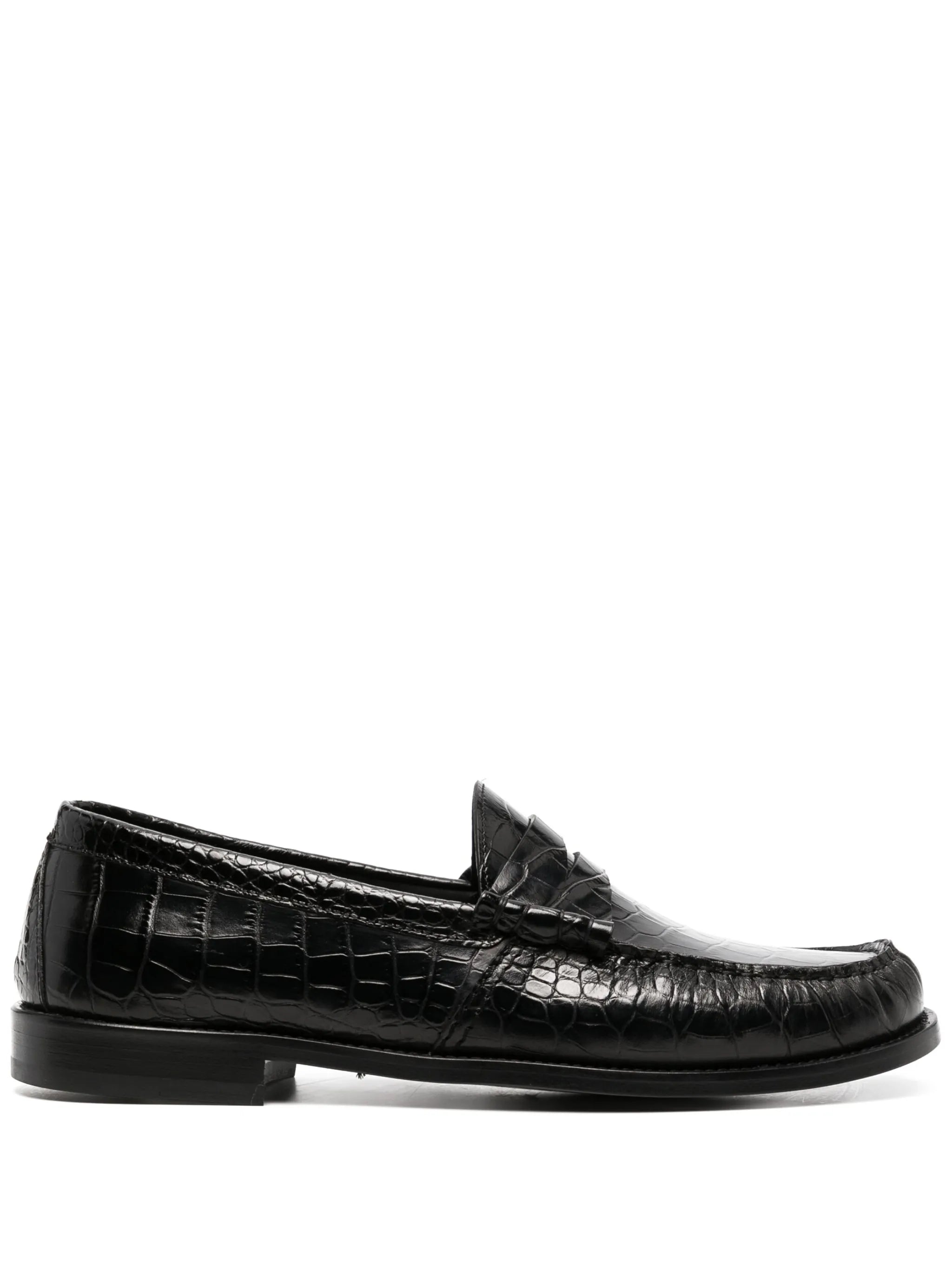 crocodile-effect leather loafers
