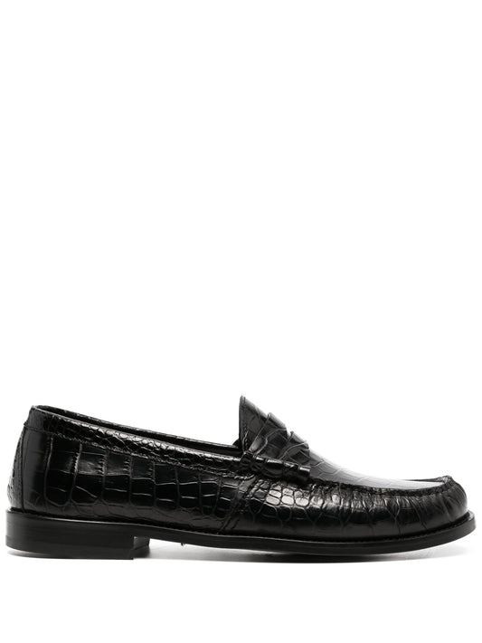 crocodile-effect leather loafers