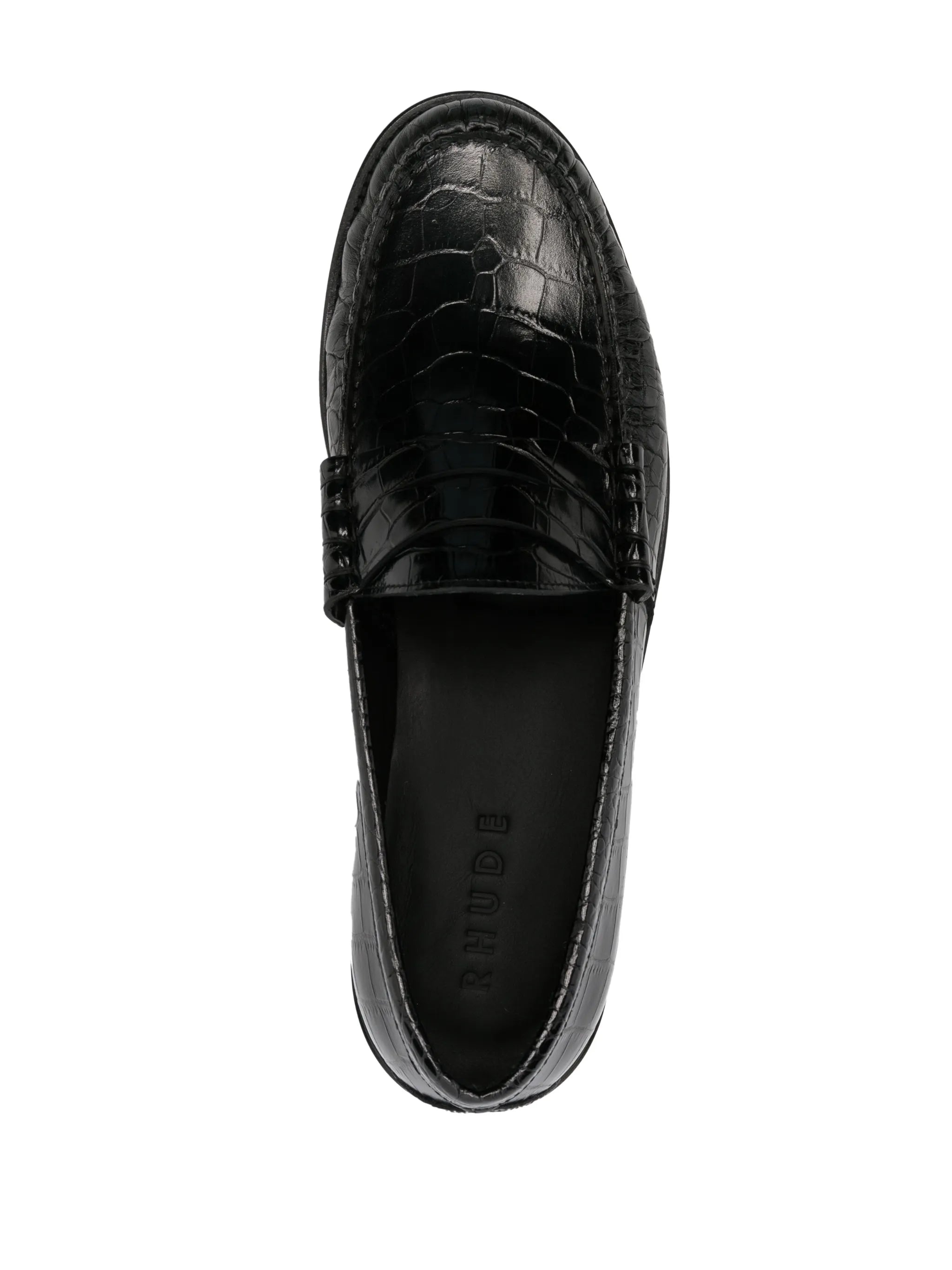 crocodile-effect leather loafers