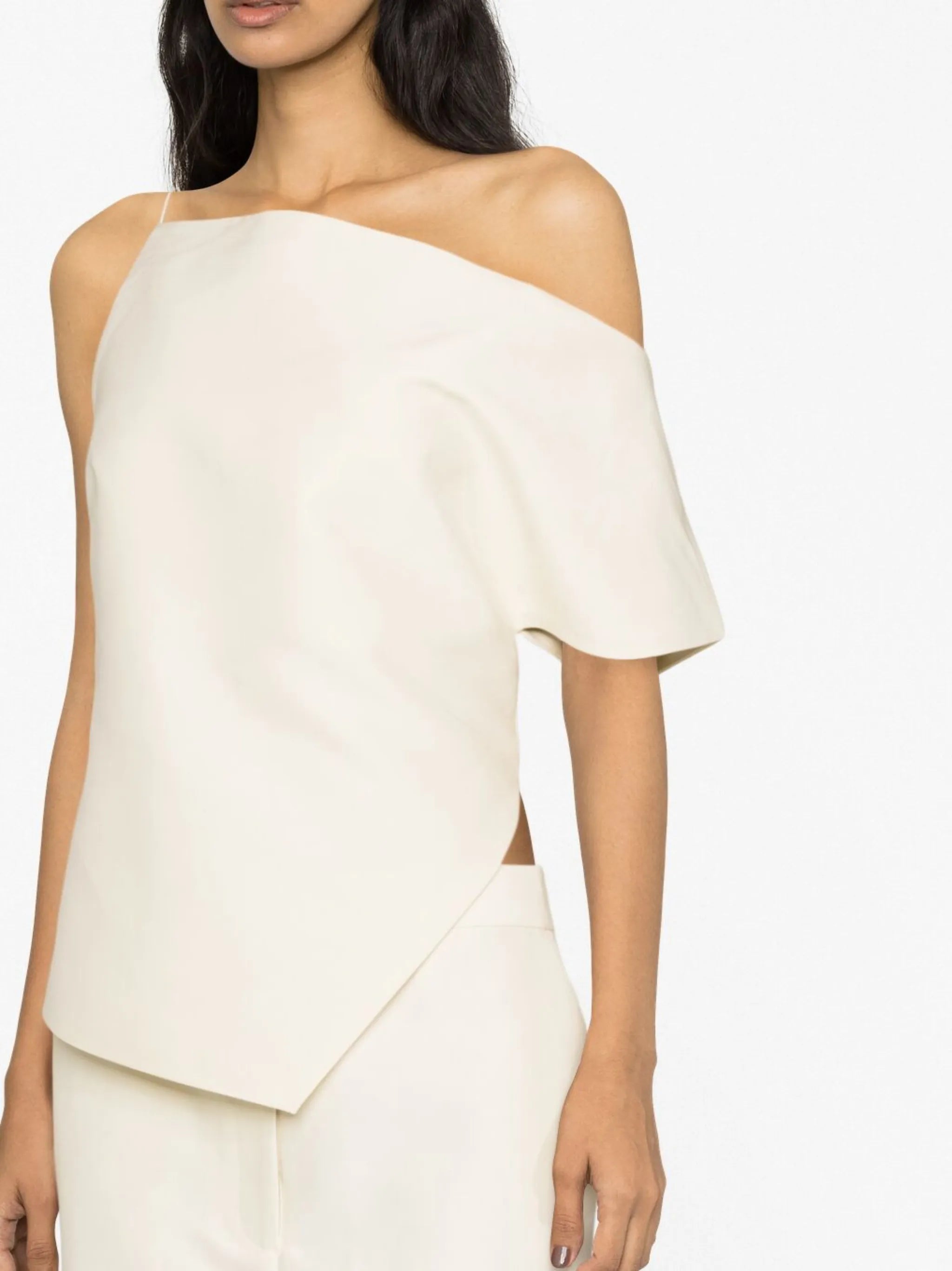 off-shoulder asymmetric cotton top