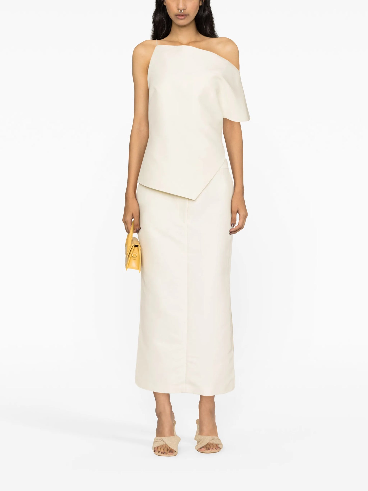 off-shoulder asymmetric cotton top