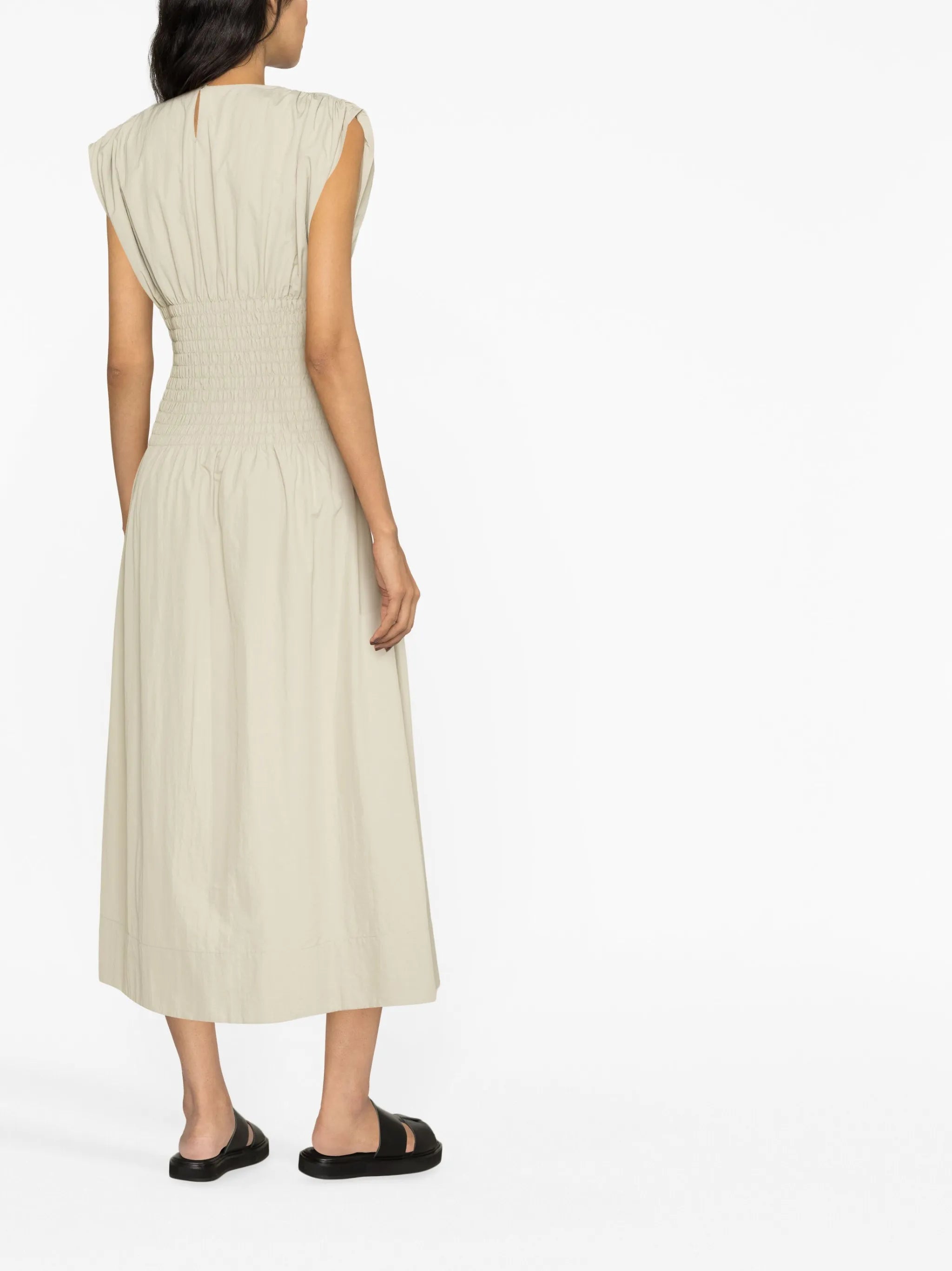 shirred midi dress