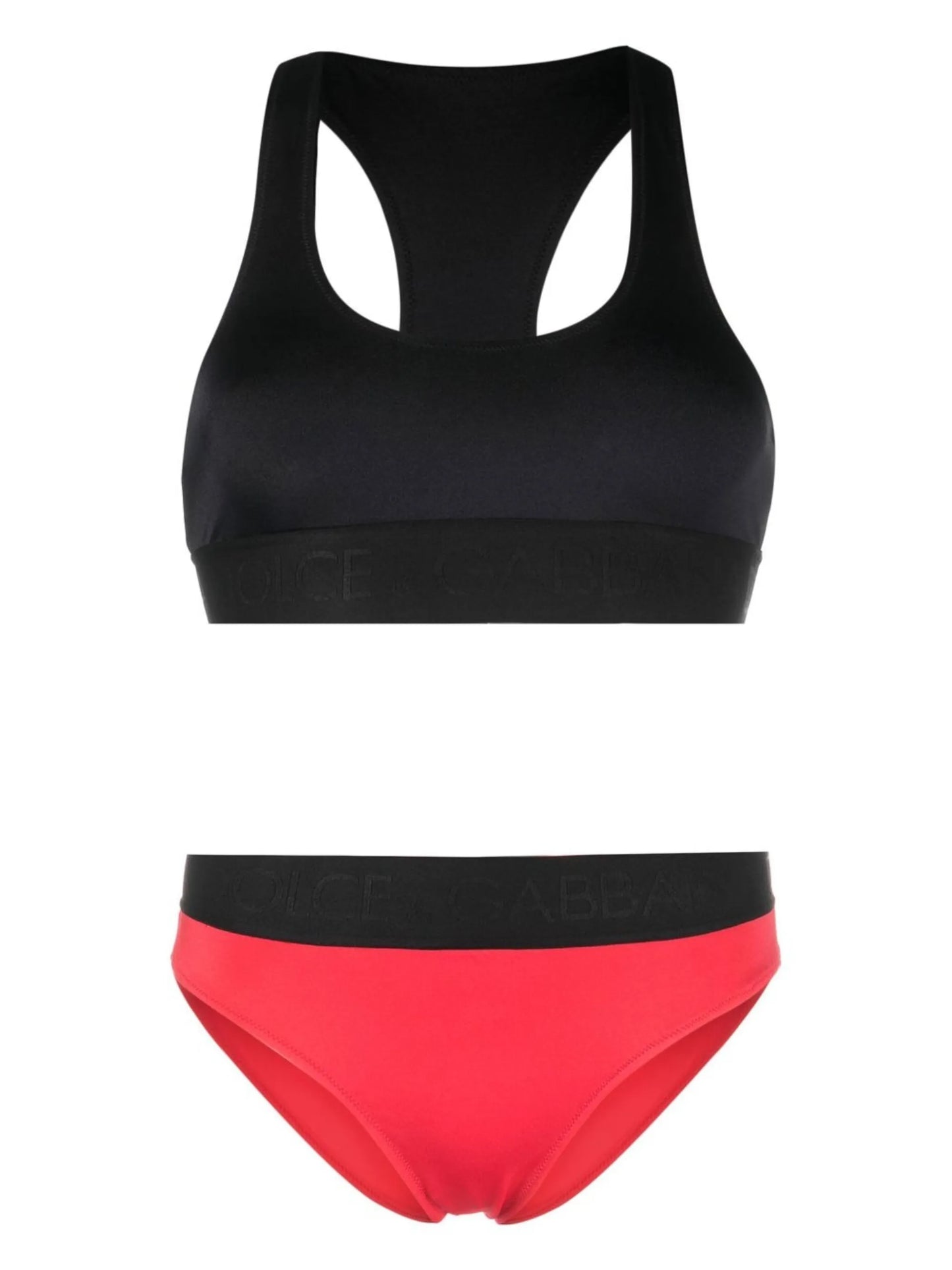 logo-tape two-tone bikini