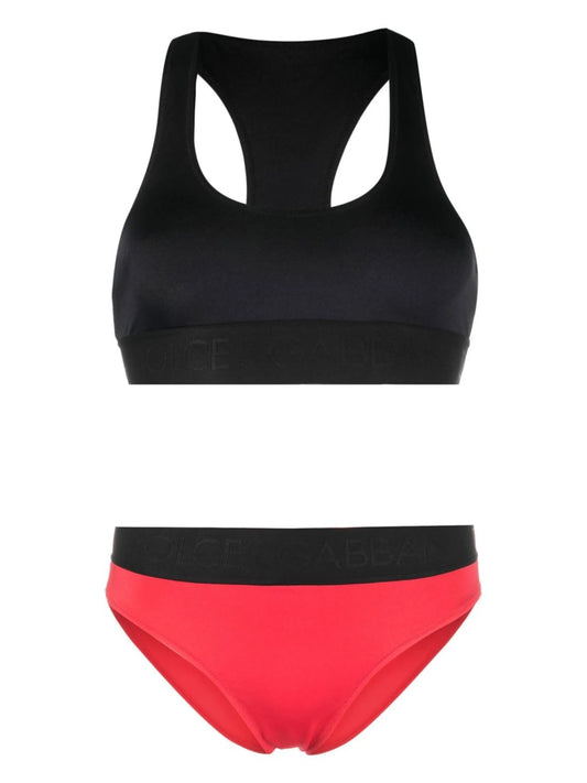 logo-tape two-tone bikini