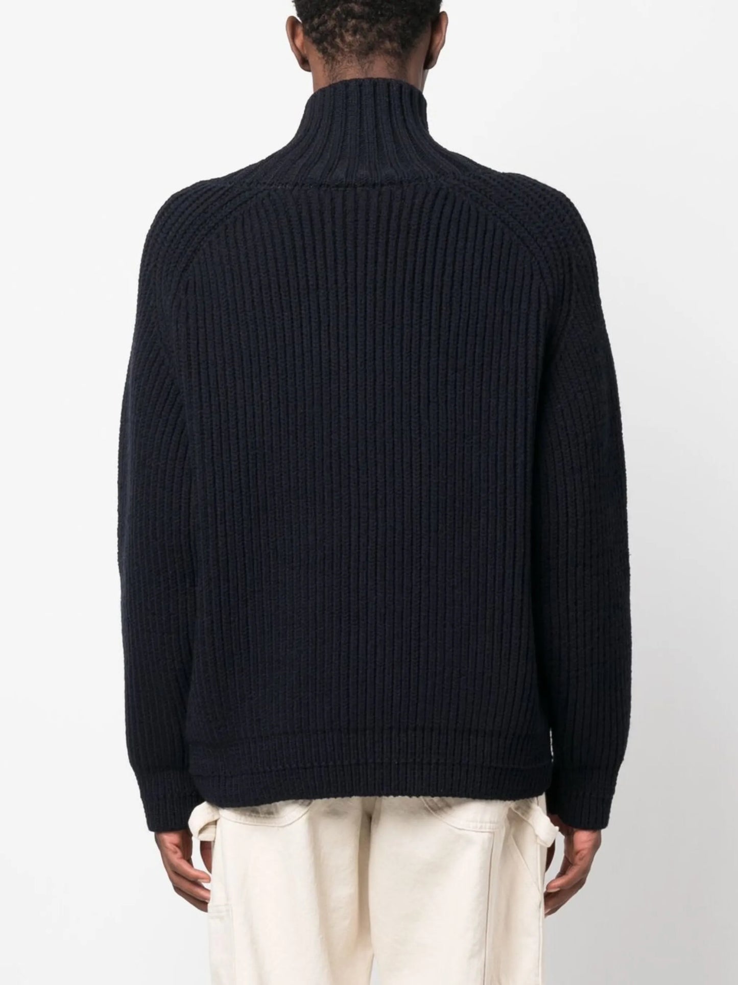 contrast-line high-neck cardigan
