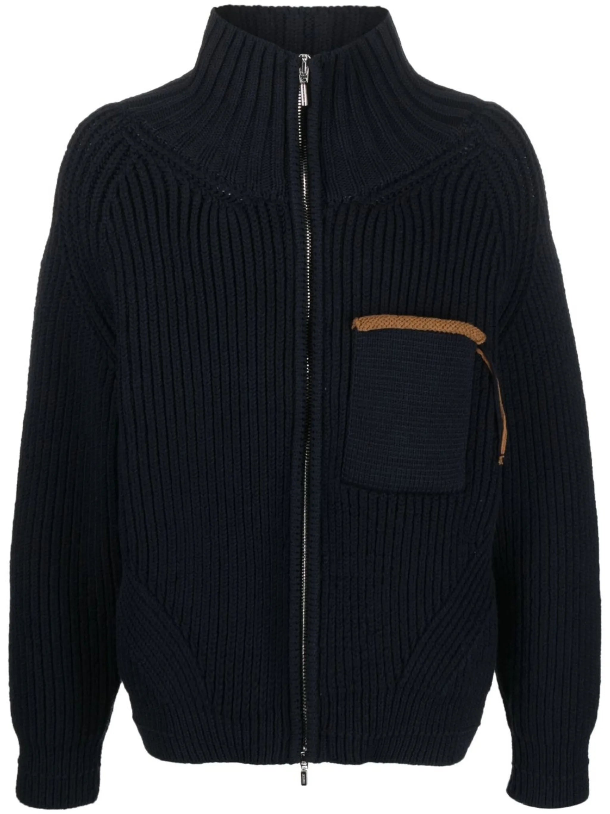 contrast-line high-neck cardigan