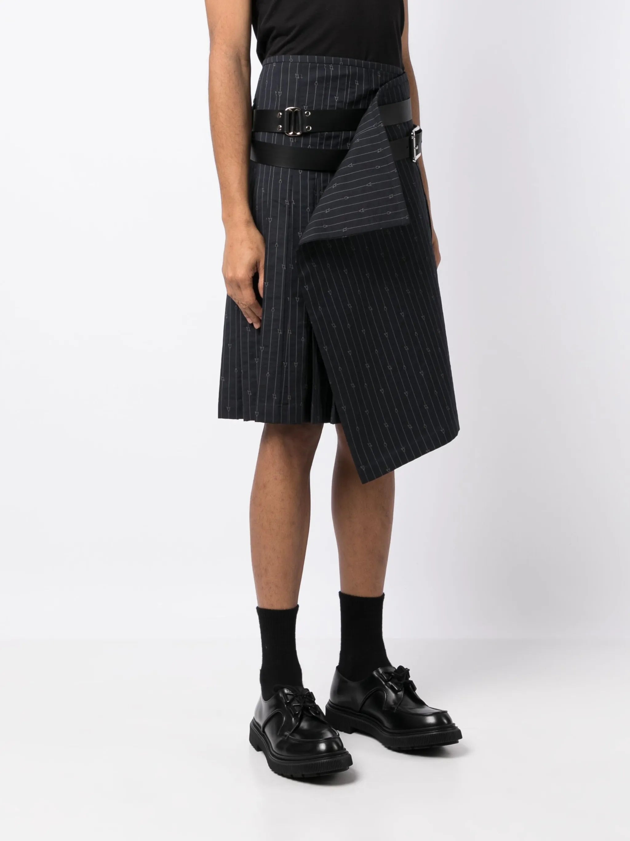 vertical striped wool-blend kilt