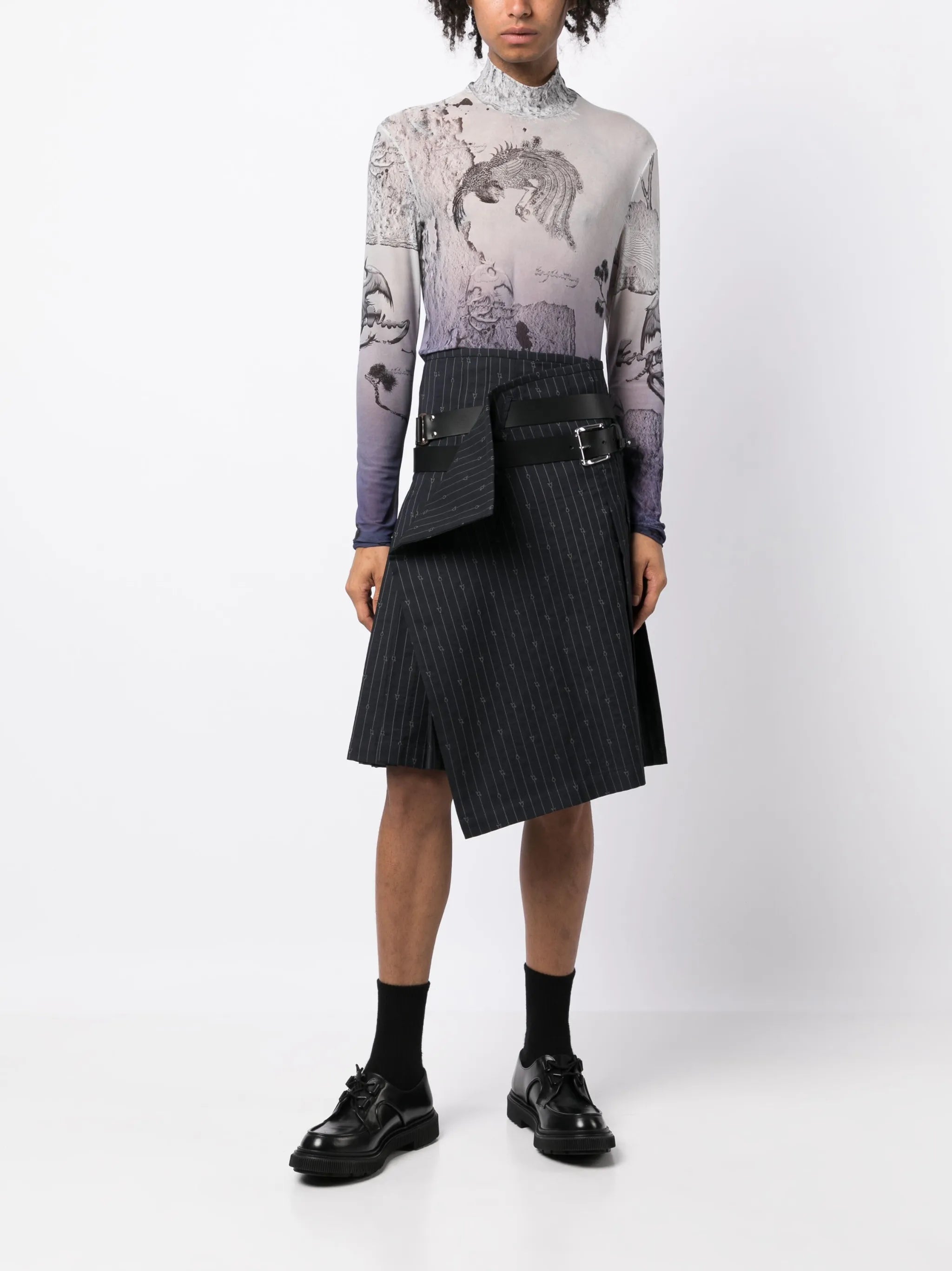 vertical striped wool-blend kilt