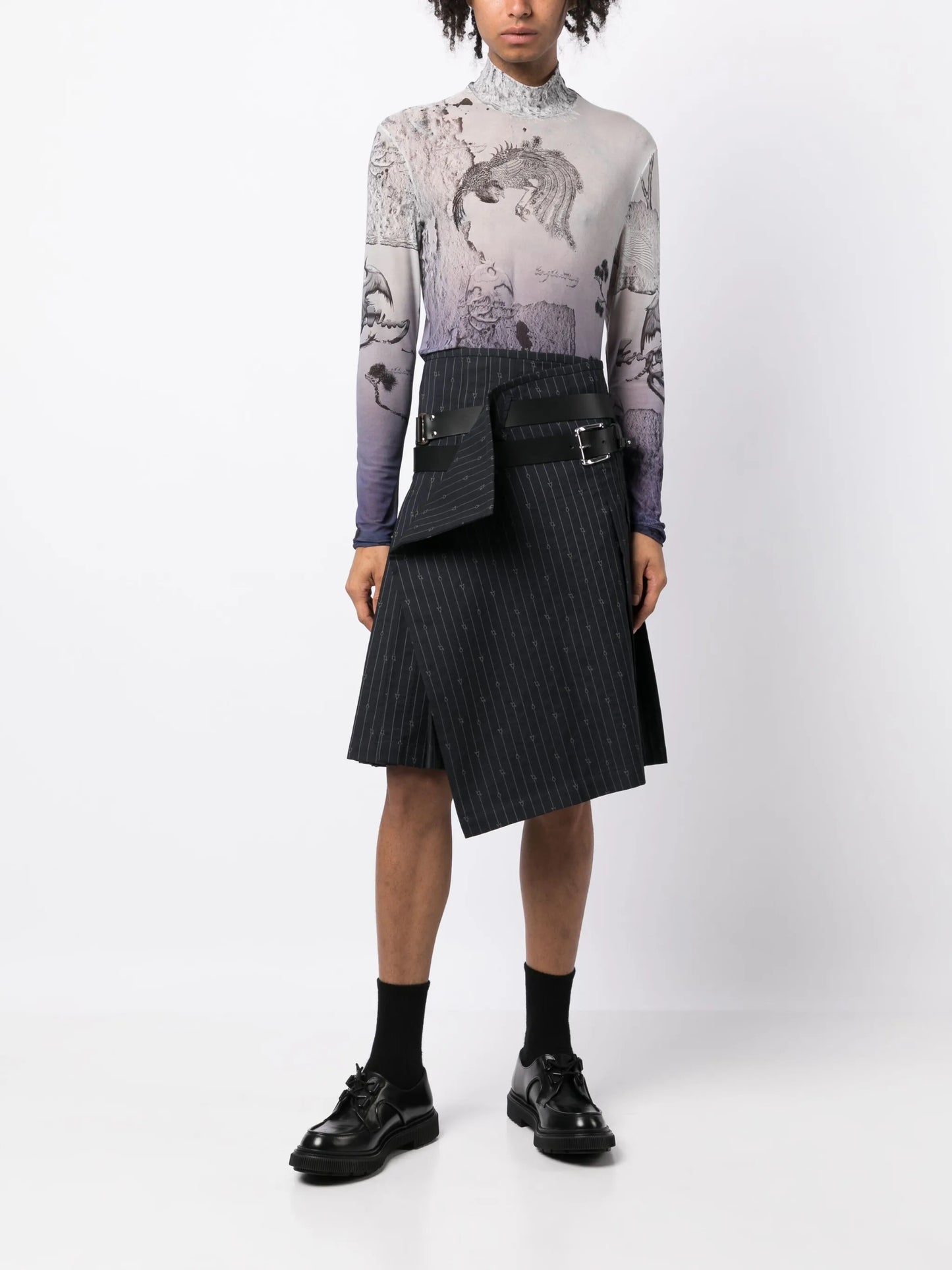 vertical striped wool-blend kilt