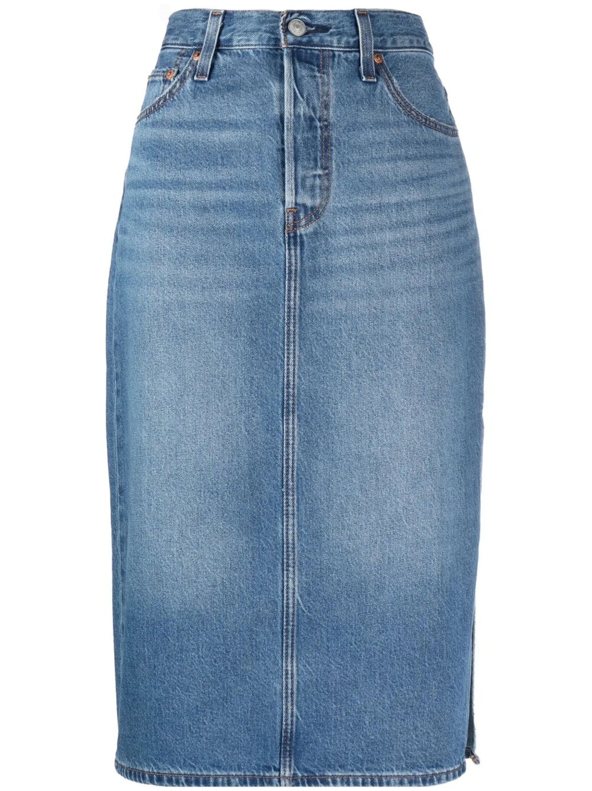 mid-rise denim mid skirt