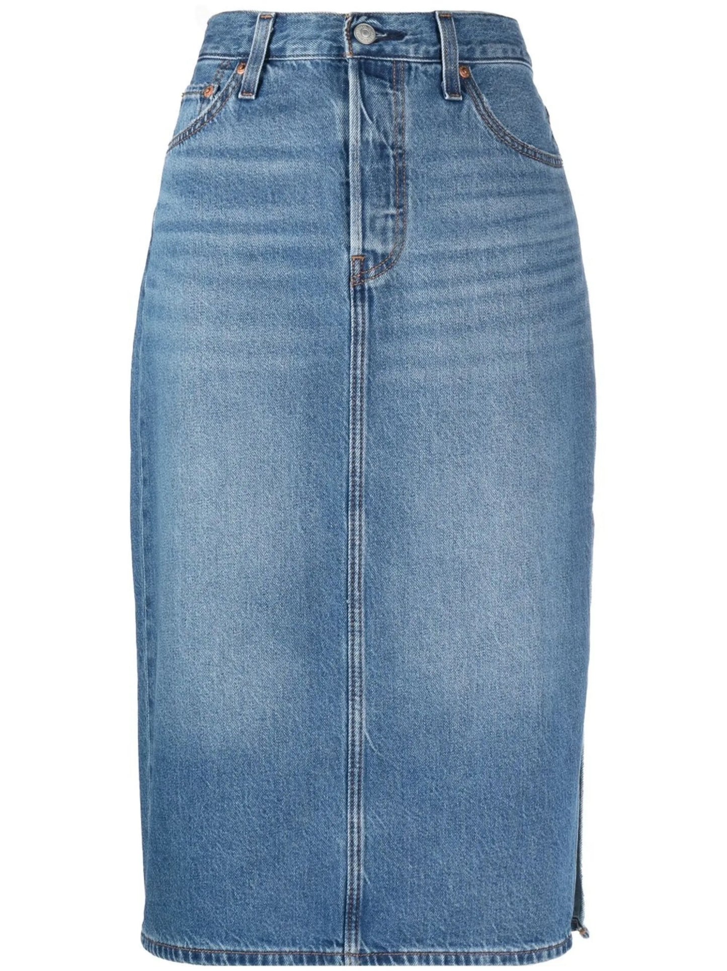 mid-rise denim mid skirt