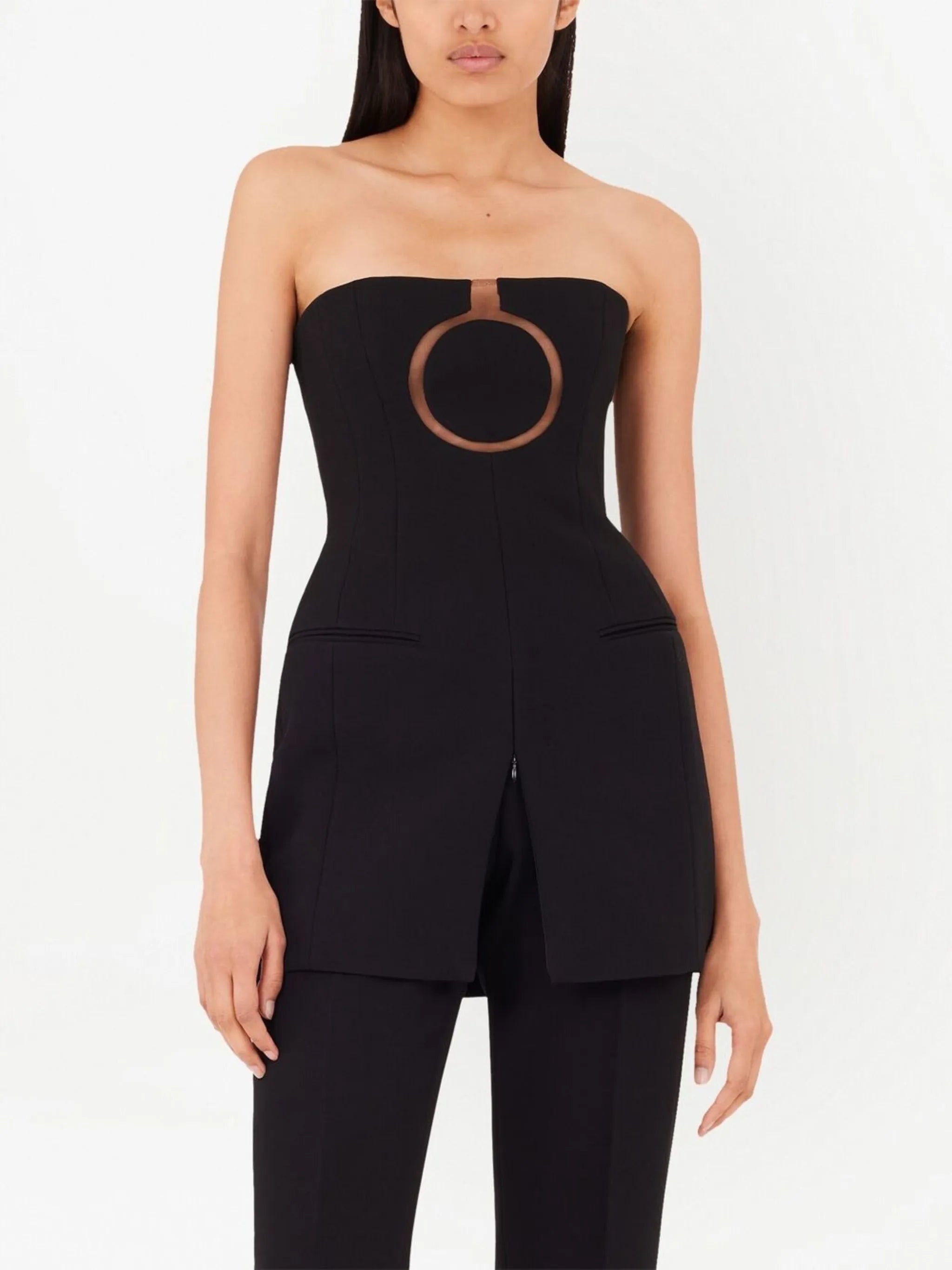 circle-print strapless fitted top