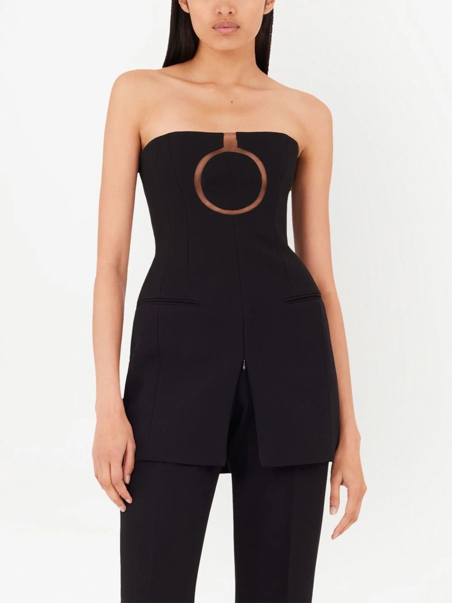 circle-print strapless fitted top