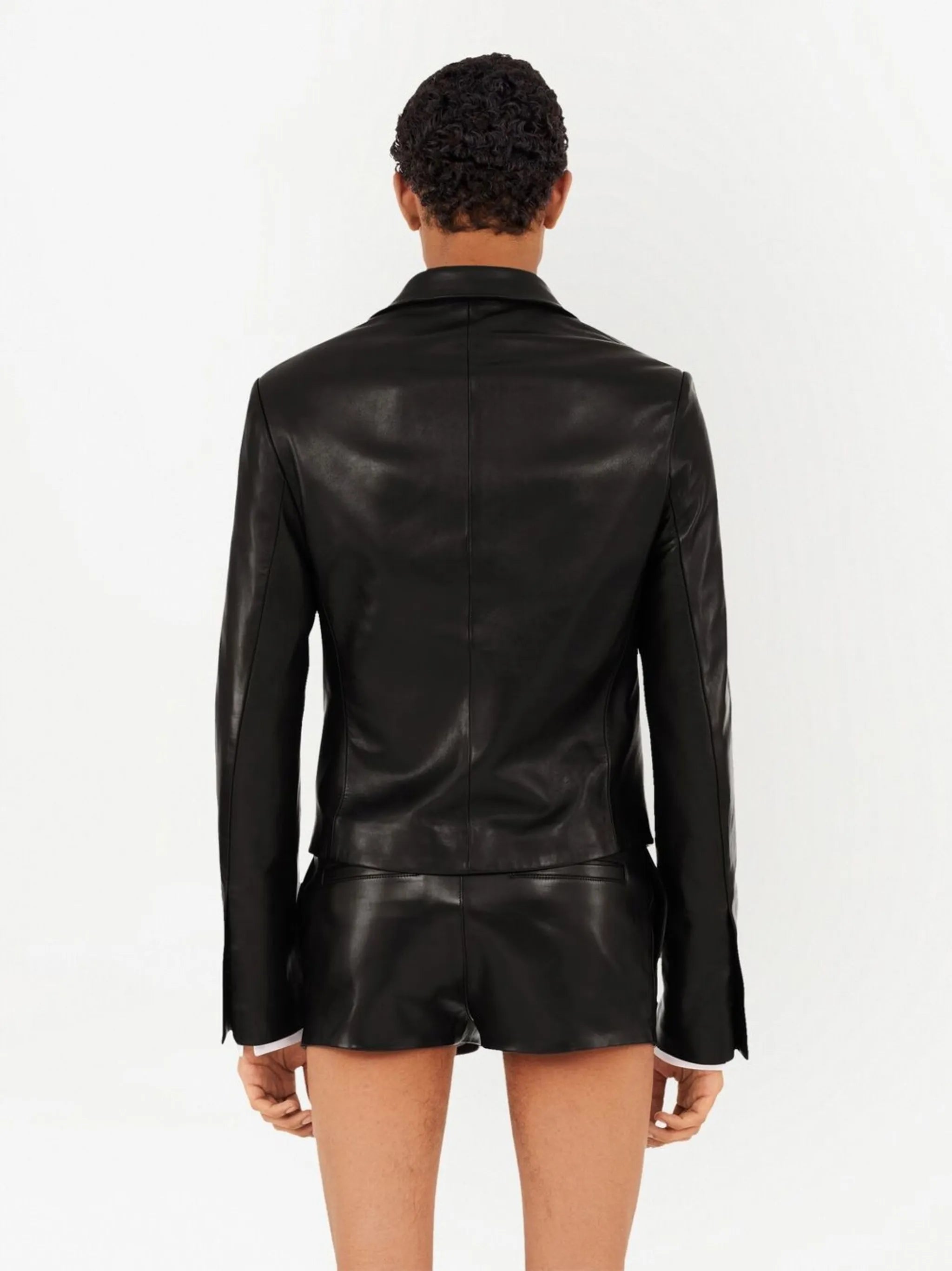 slim-cut single-breasted leather blazer