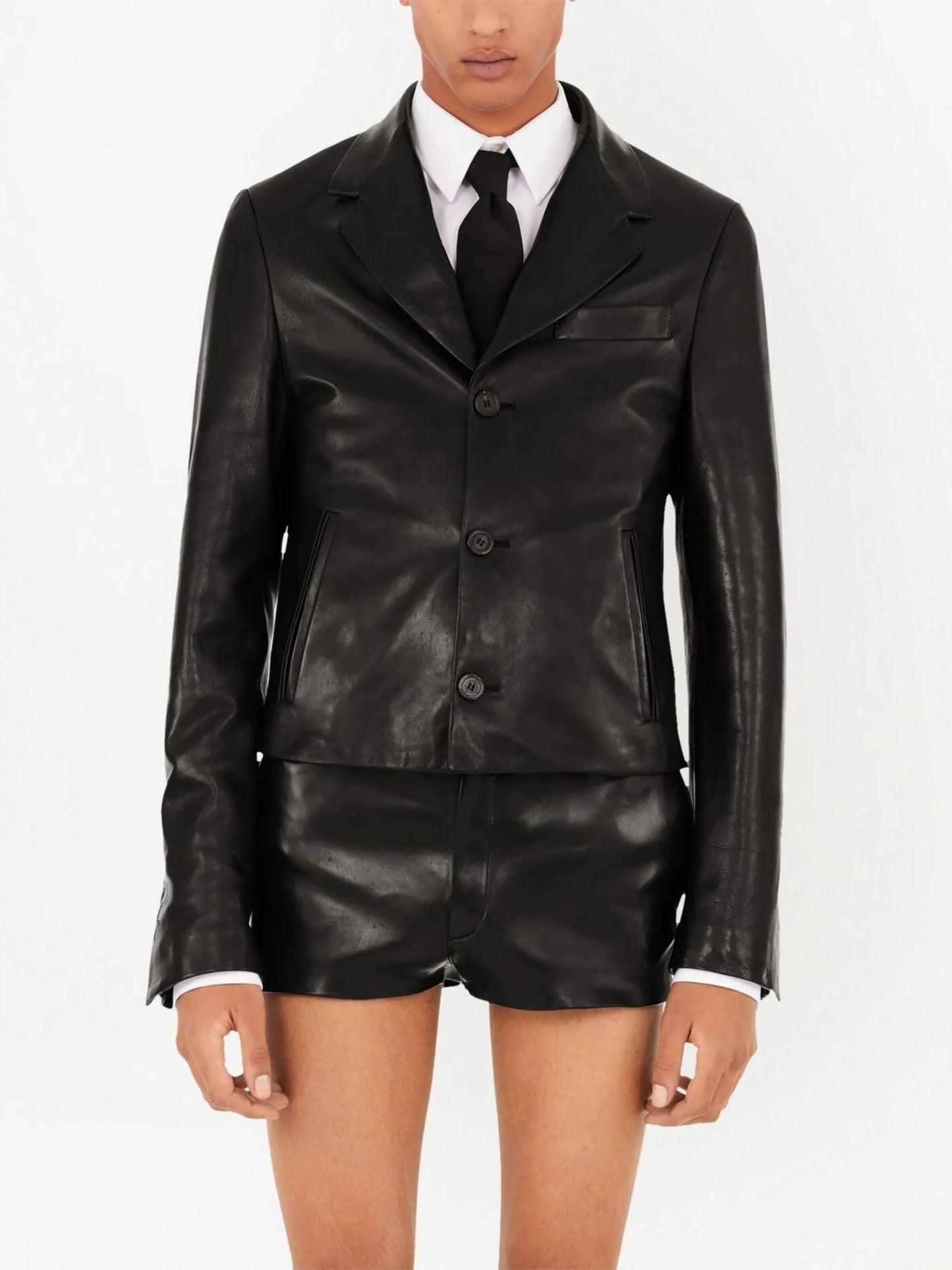 slim-cut single-breasted leather blazer