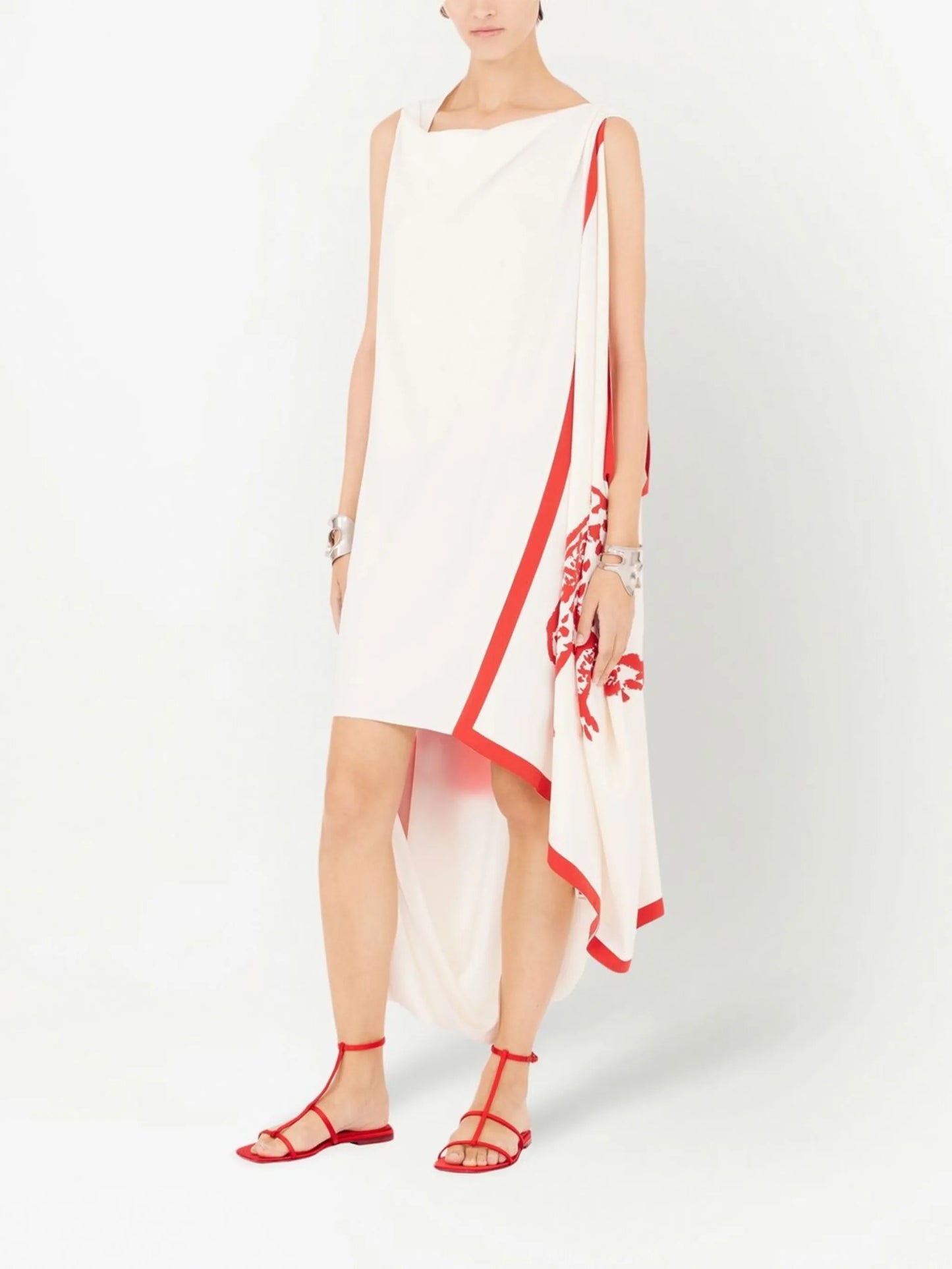 printed draped midi dress
