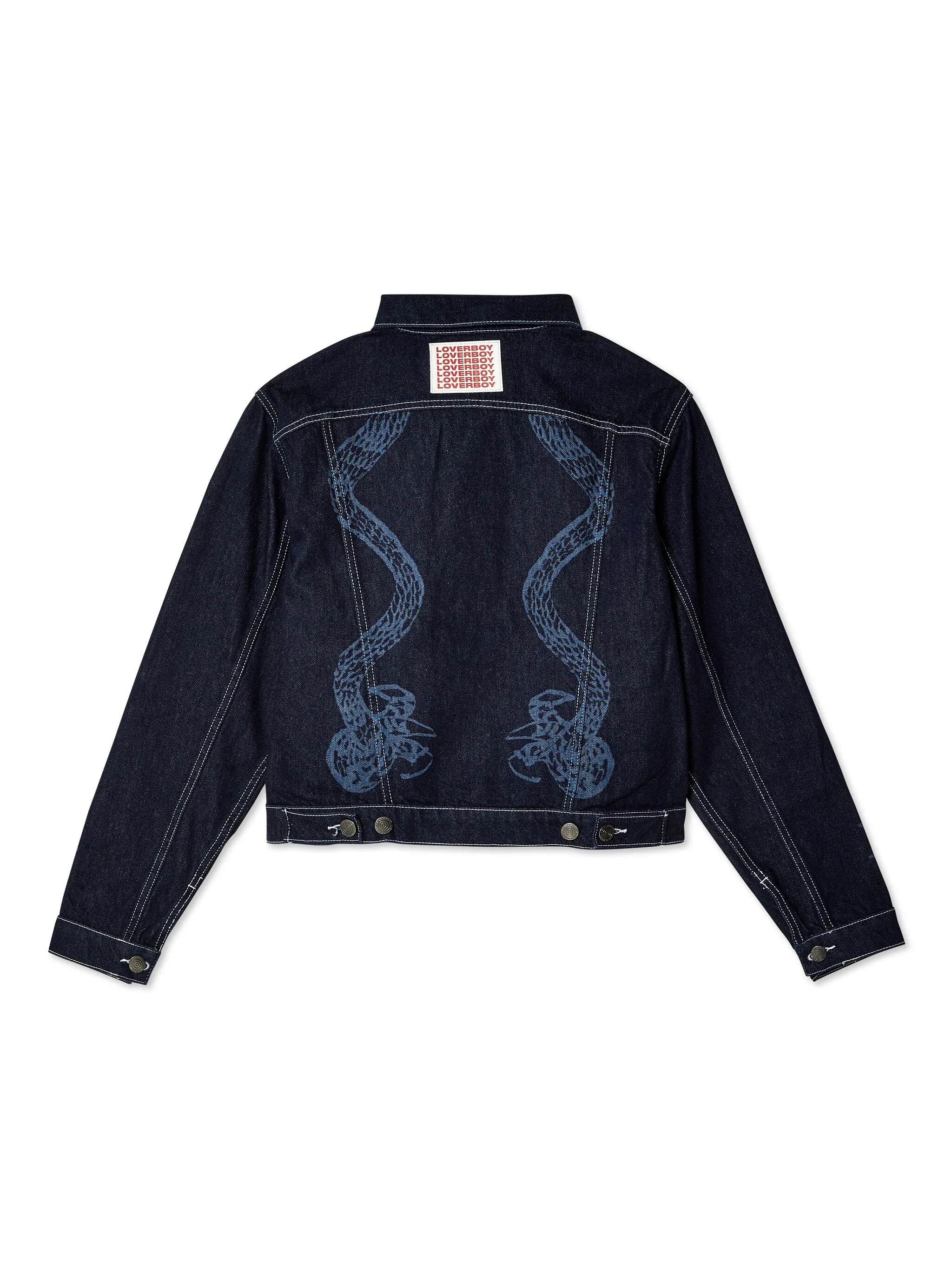 snake-print denim jacket