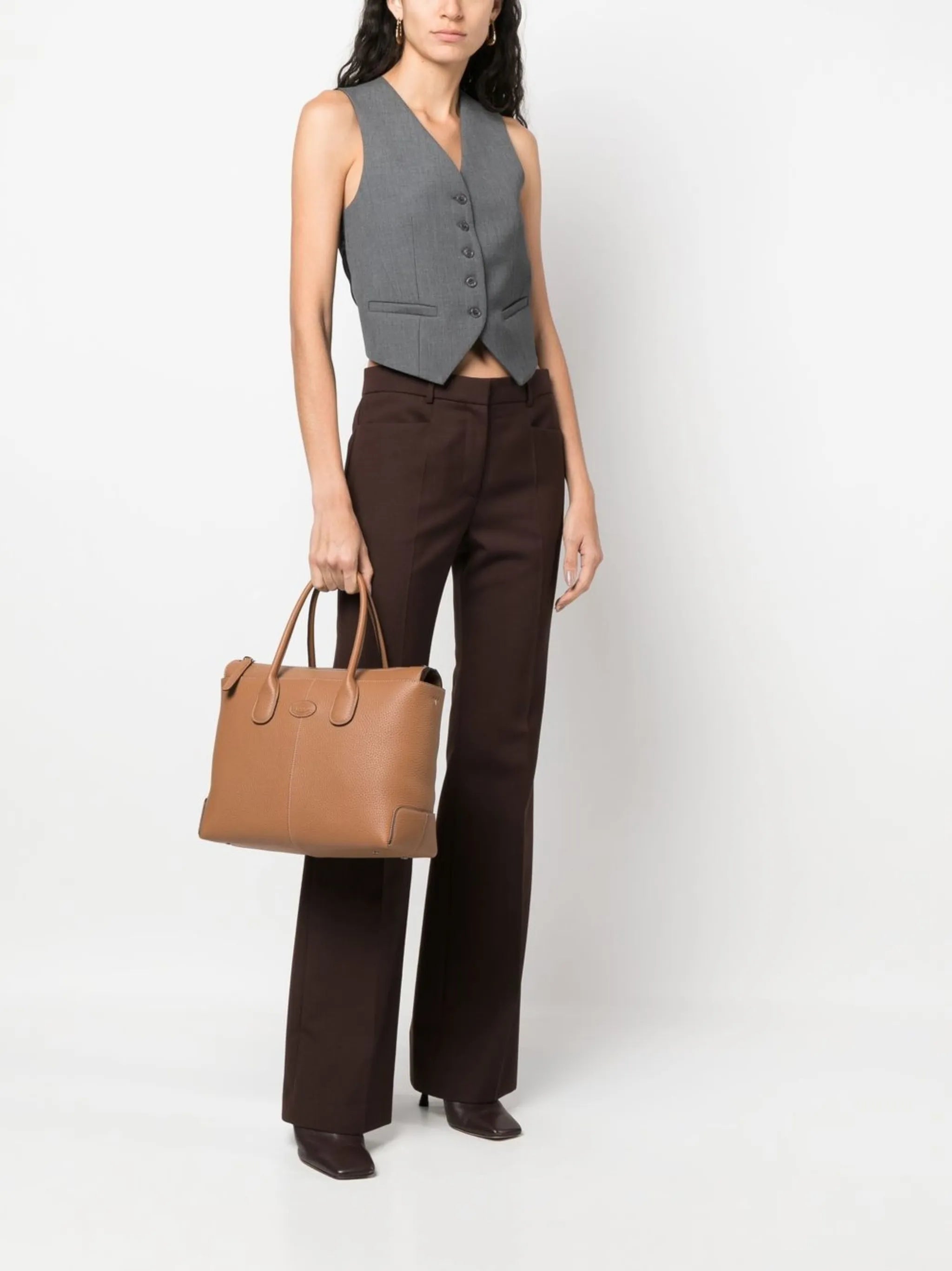 tonal-logo leather tote bag