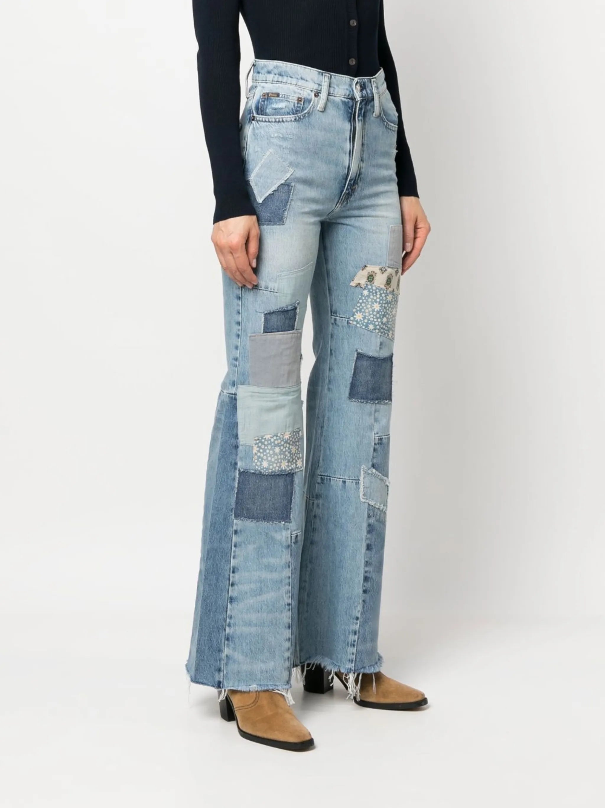 patchwork flared jeans