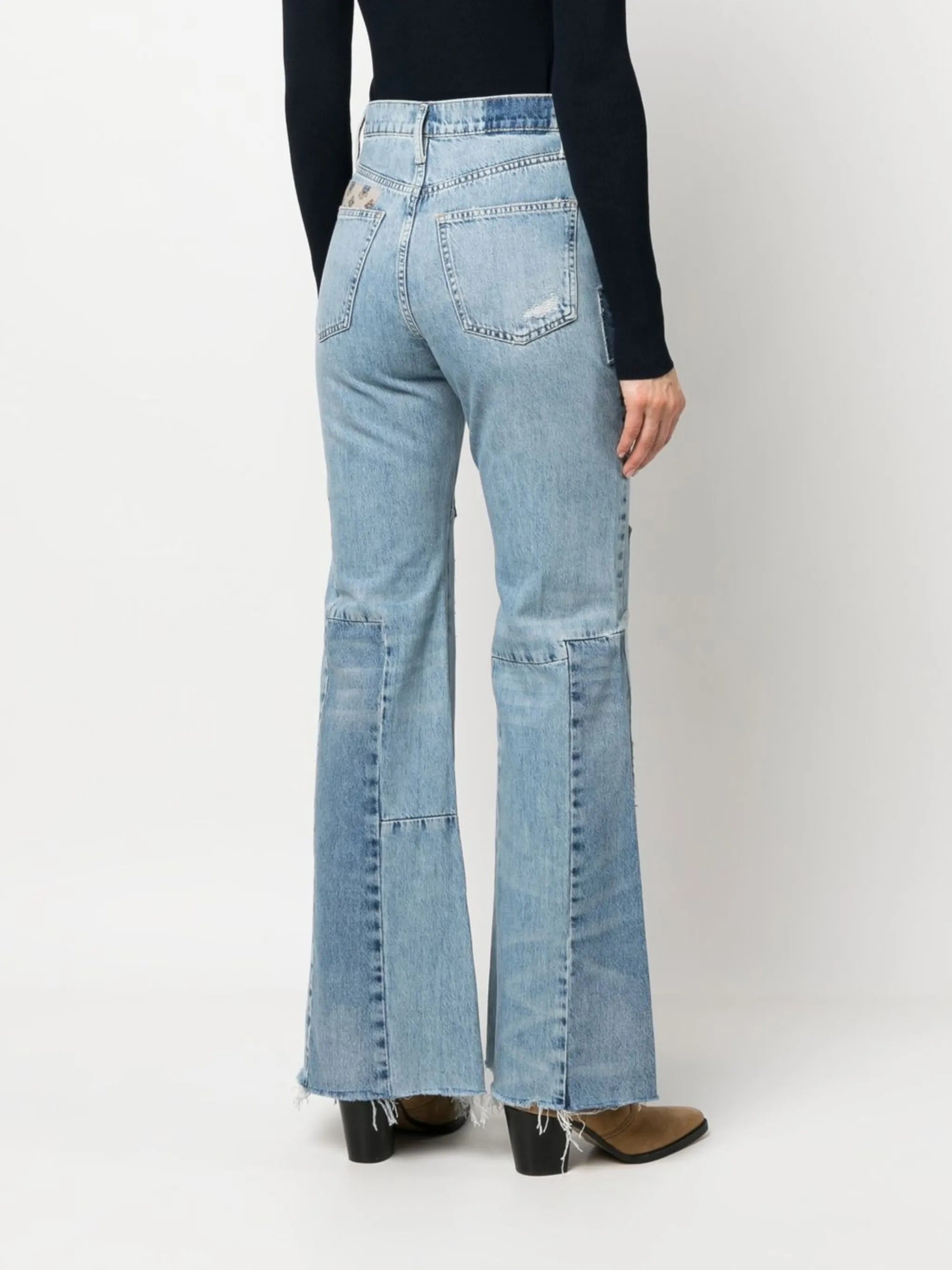 patchwork flared jeans