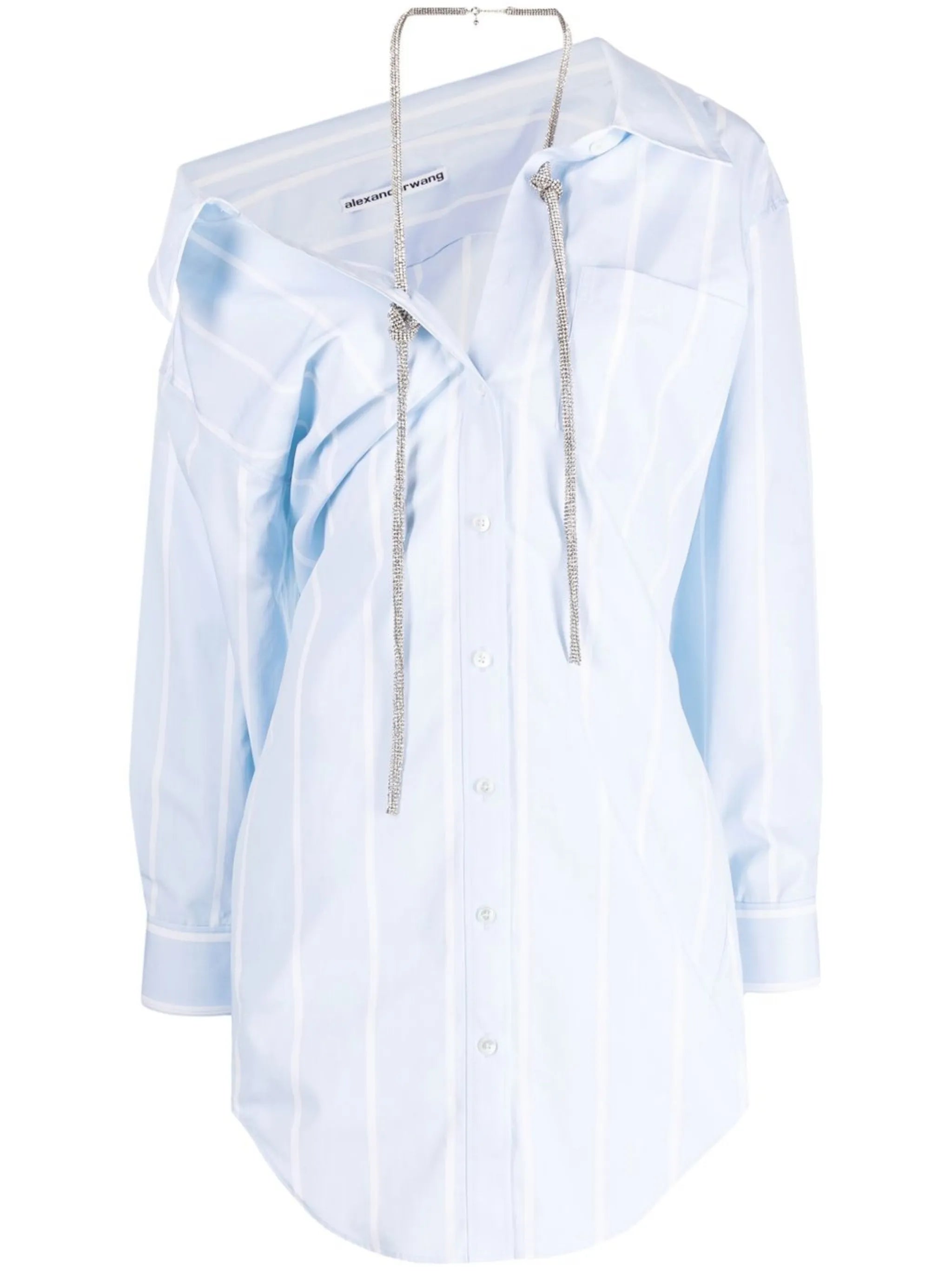 striped crystal-embellished shirt dress