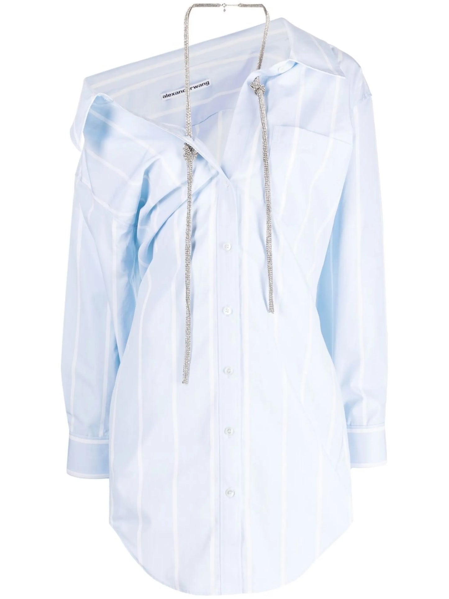 striped crystal-embellished shirt dress