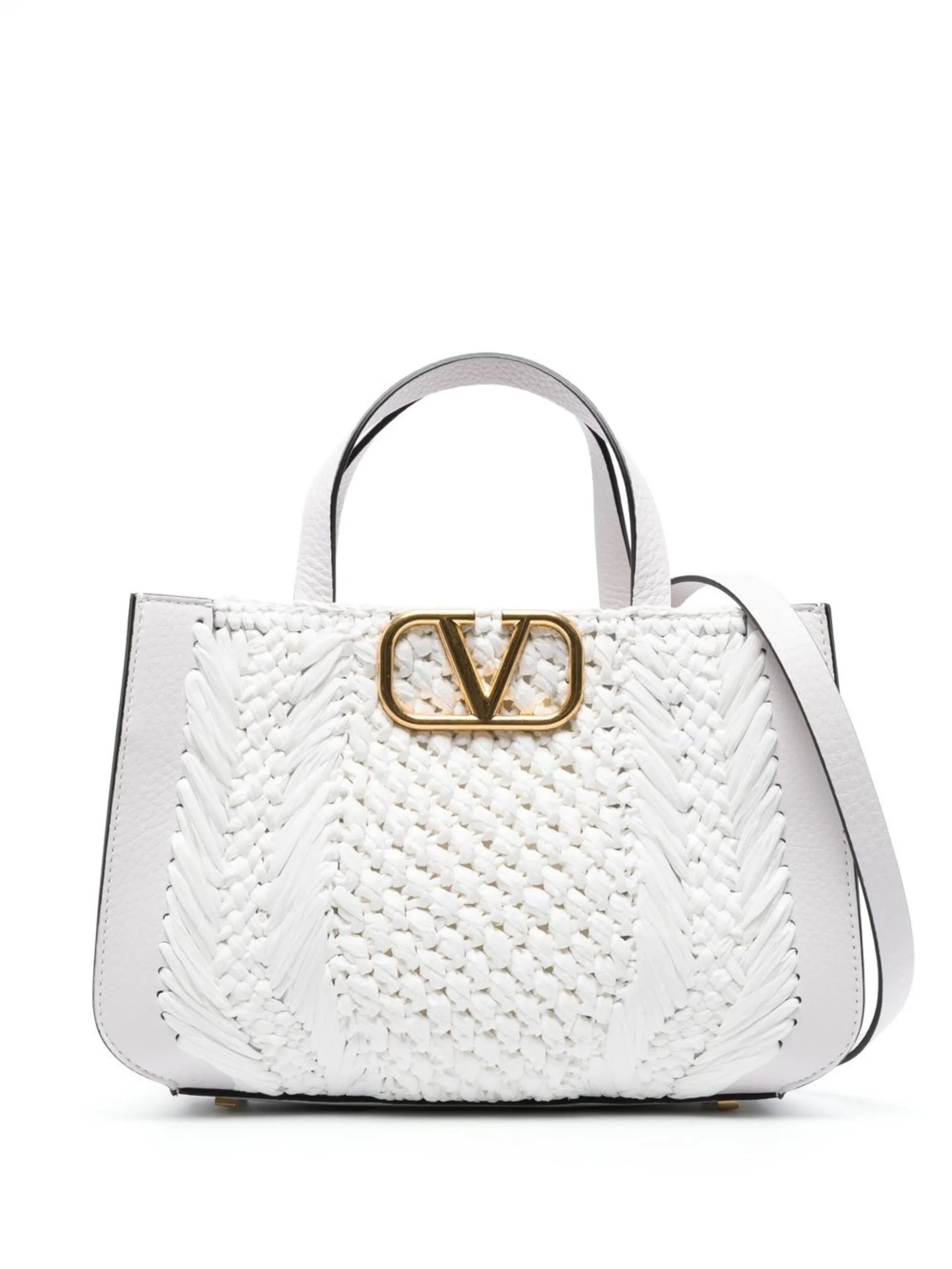 small VLogo Signature raffia tote bag
