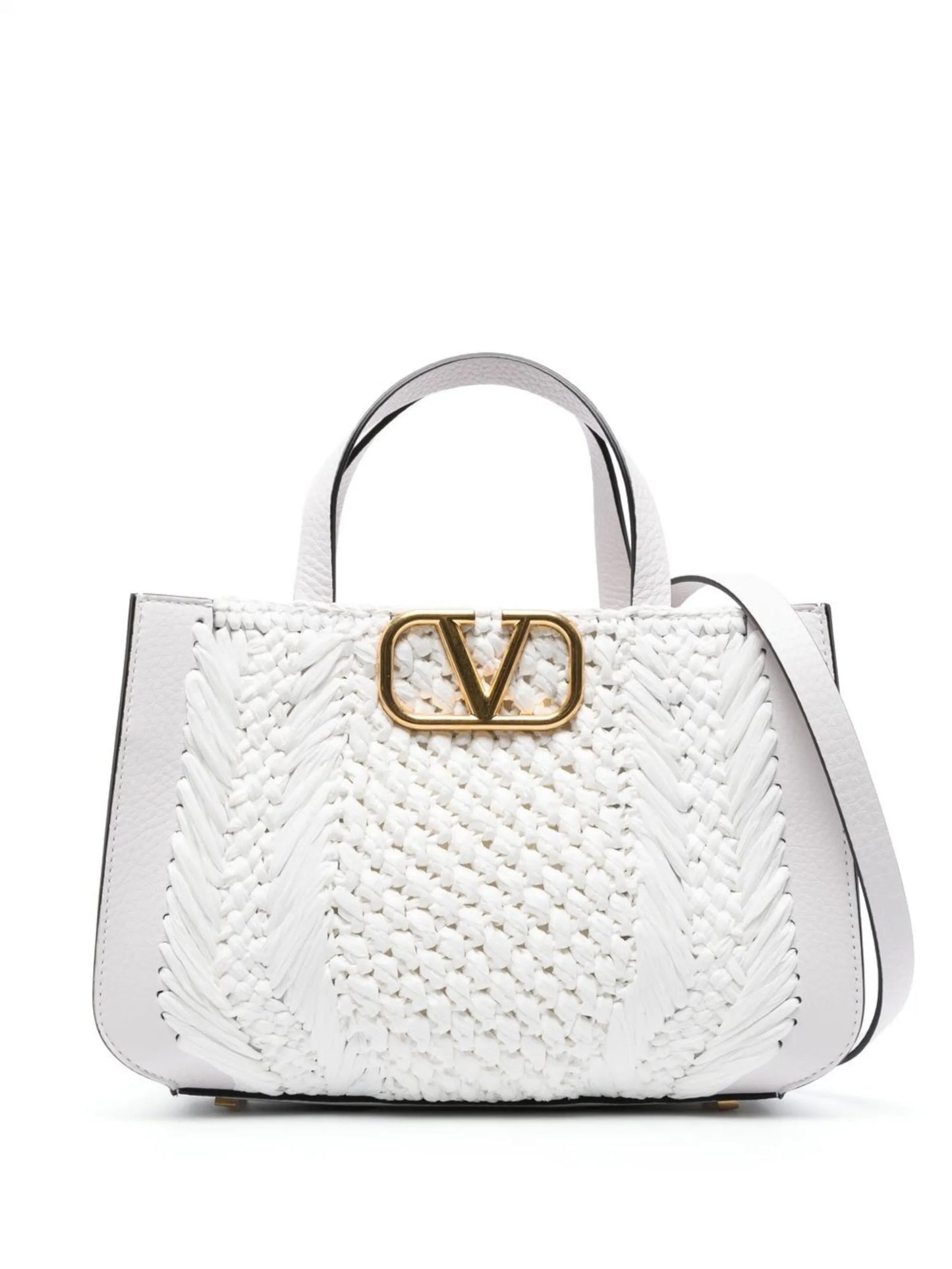 small VLogo Signature raffia tote bag