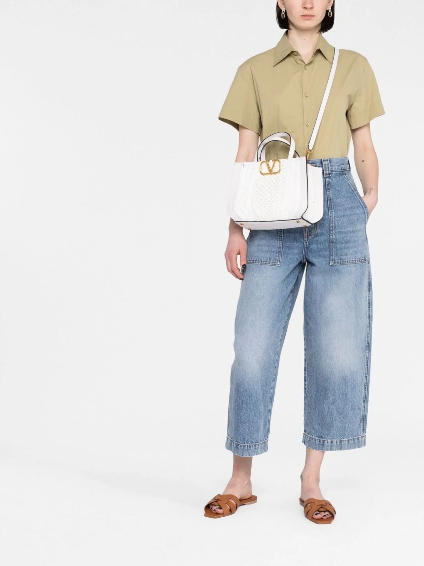 small VLogo Signature raffia tote bag