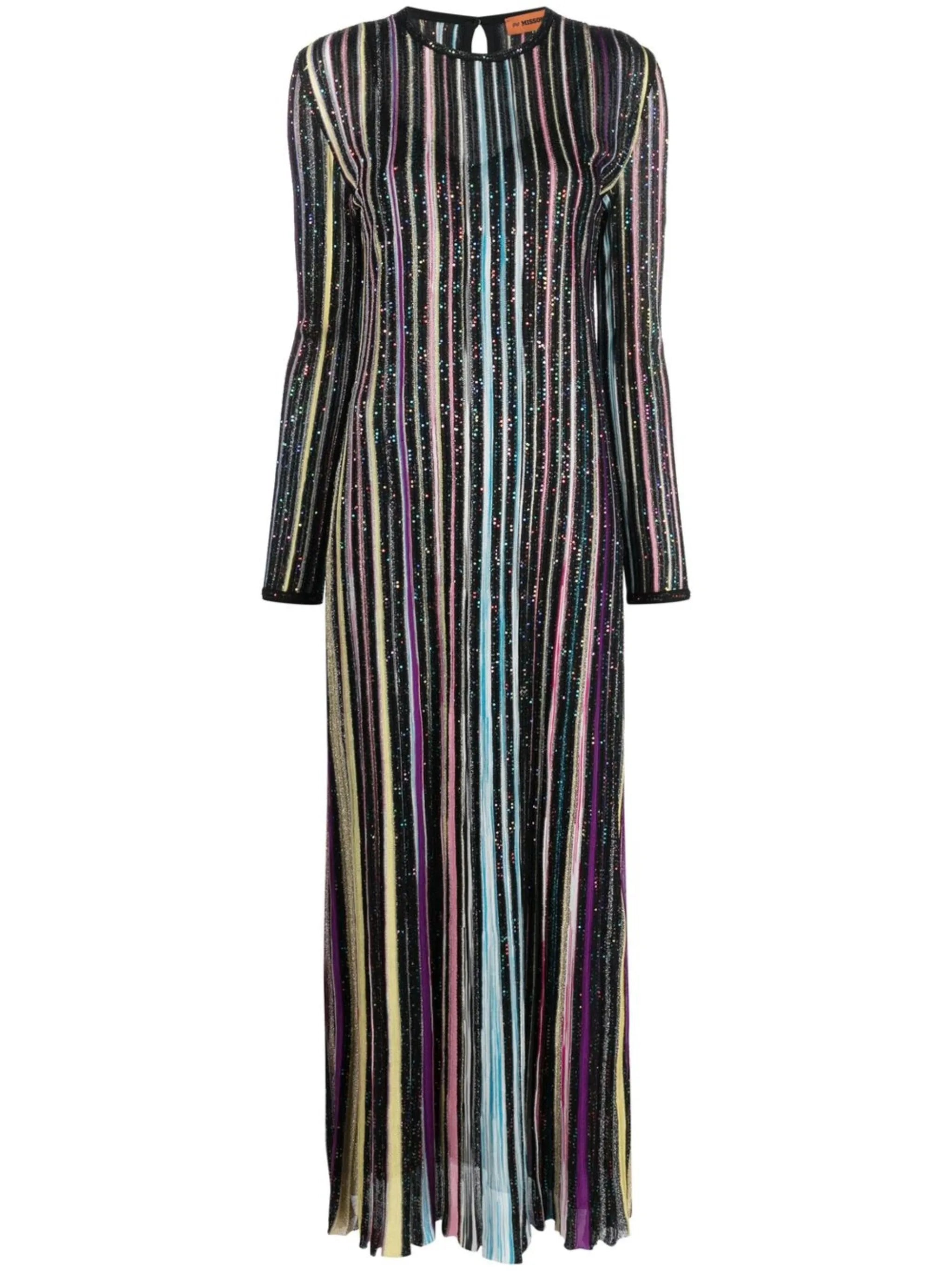 sequin-embellished striped maxi dress