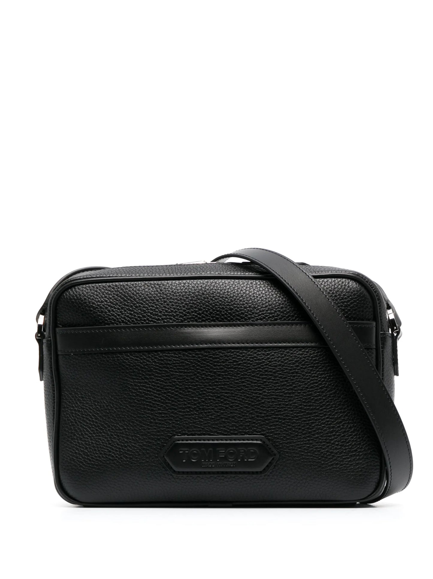 logo-patch leather messenger bag