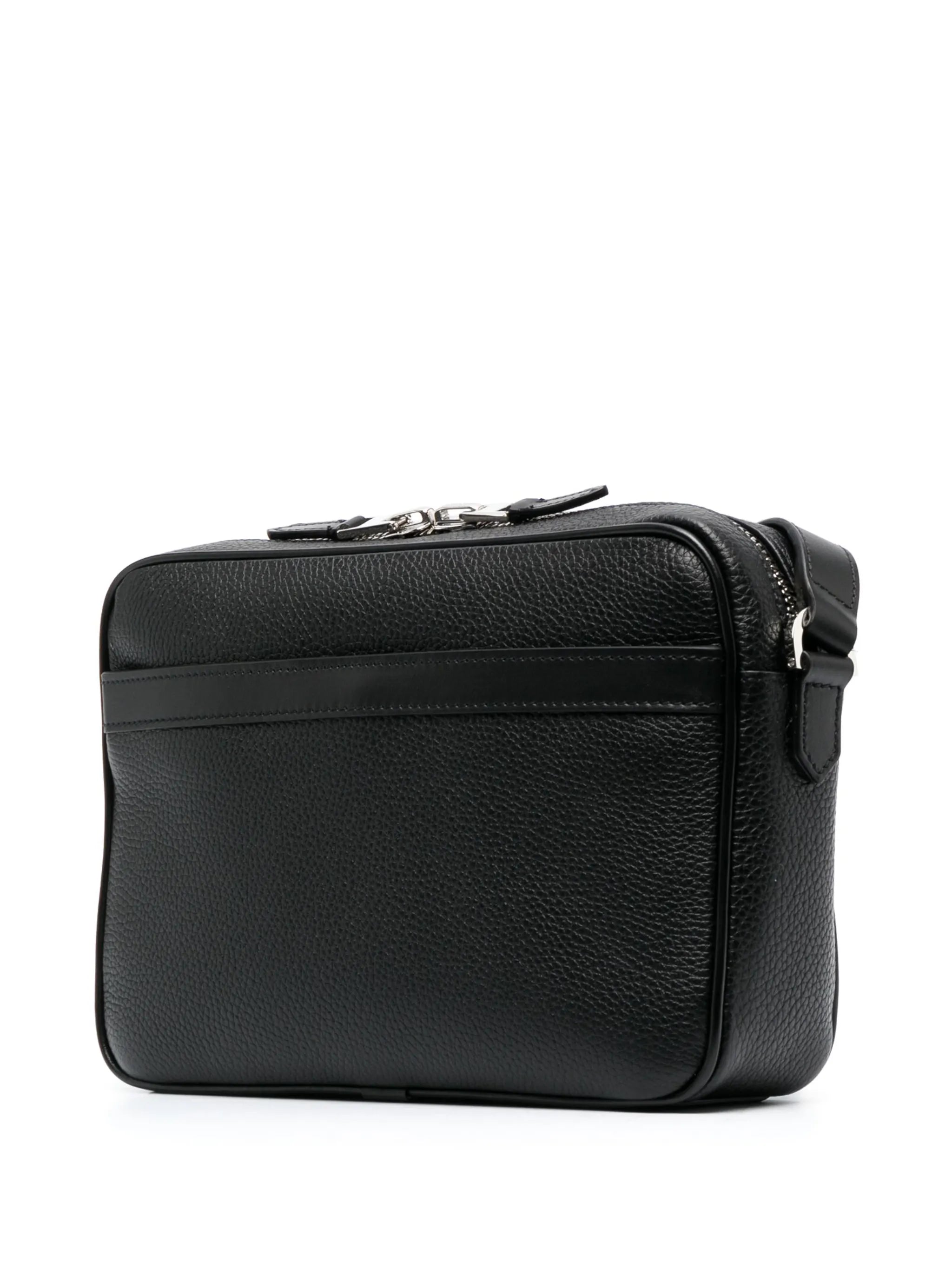 logo-patch leather messenger bag