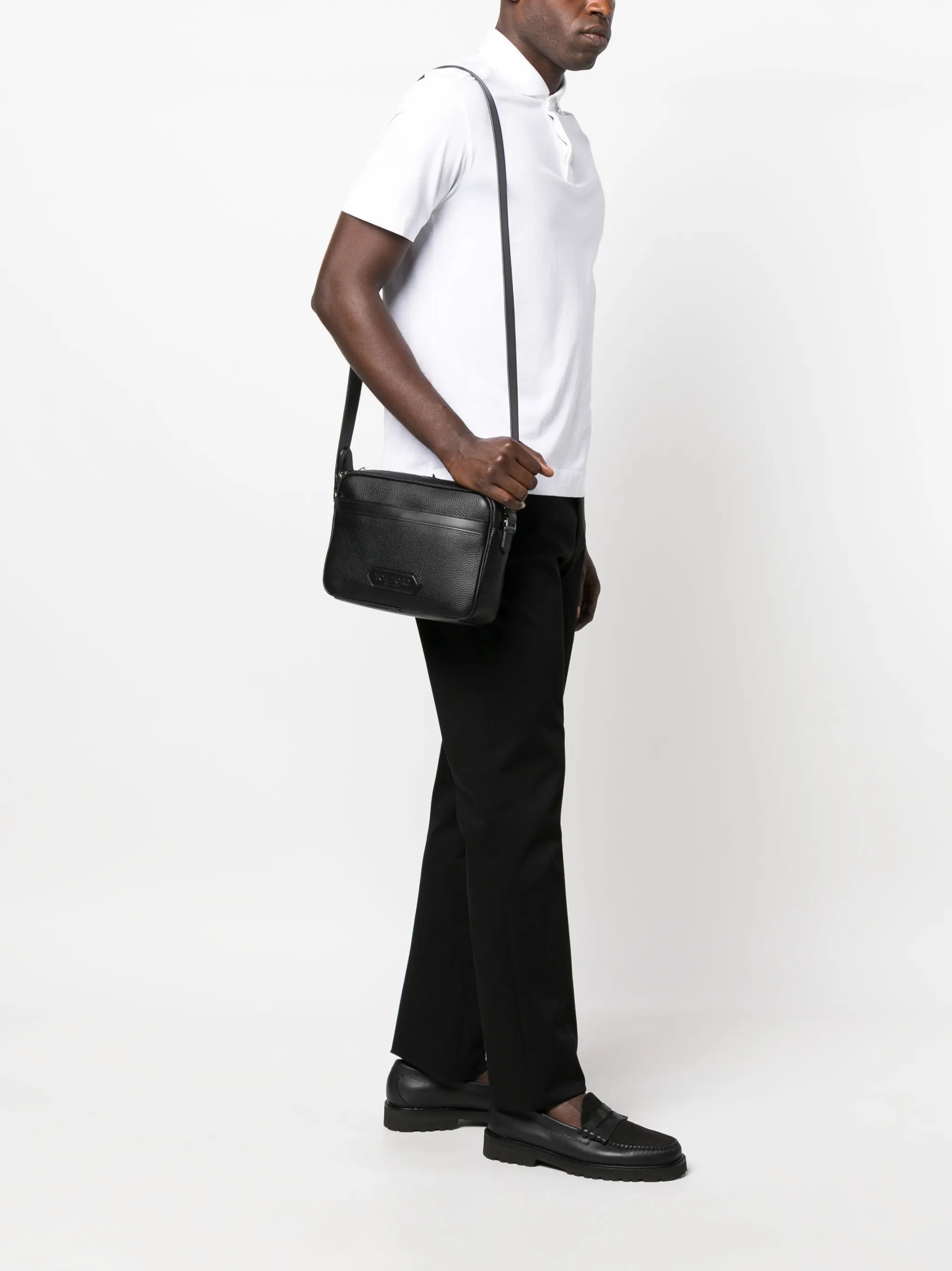 logo-patch leather messenger bag