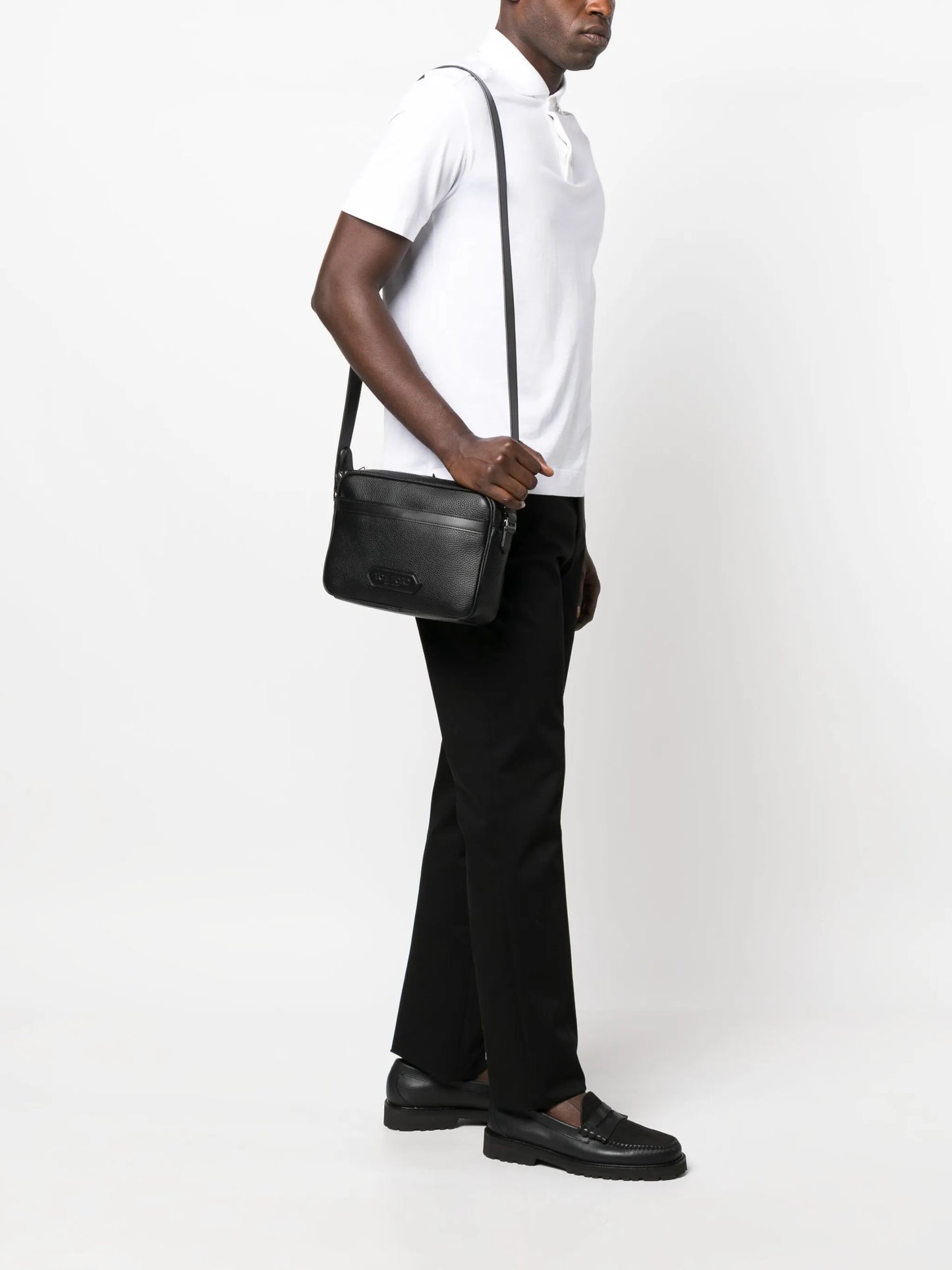 logo-patch leather messenger bag