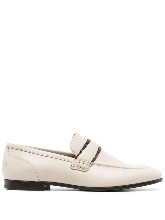 bead-embellished leather loafers
